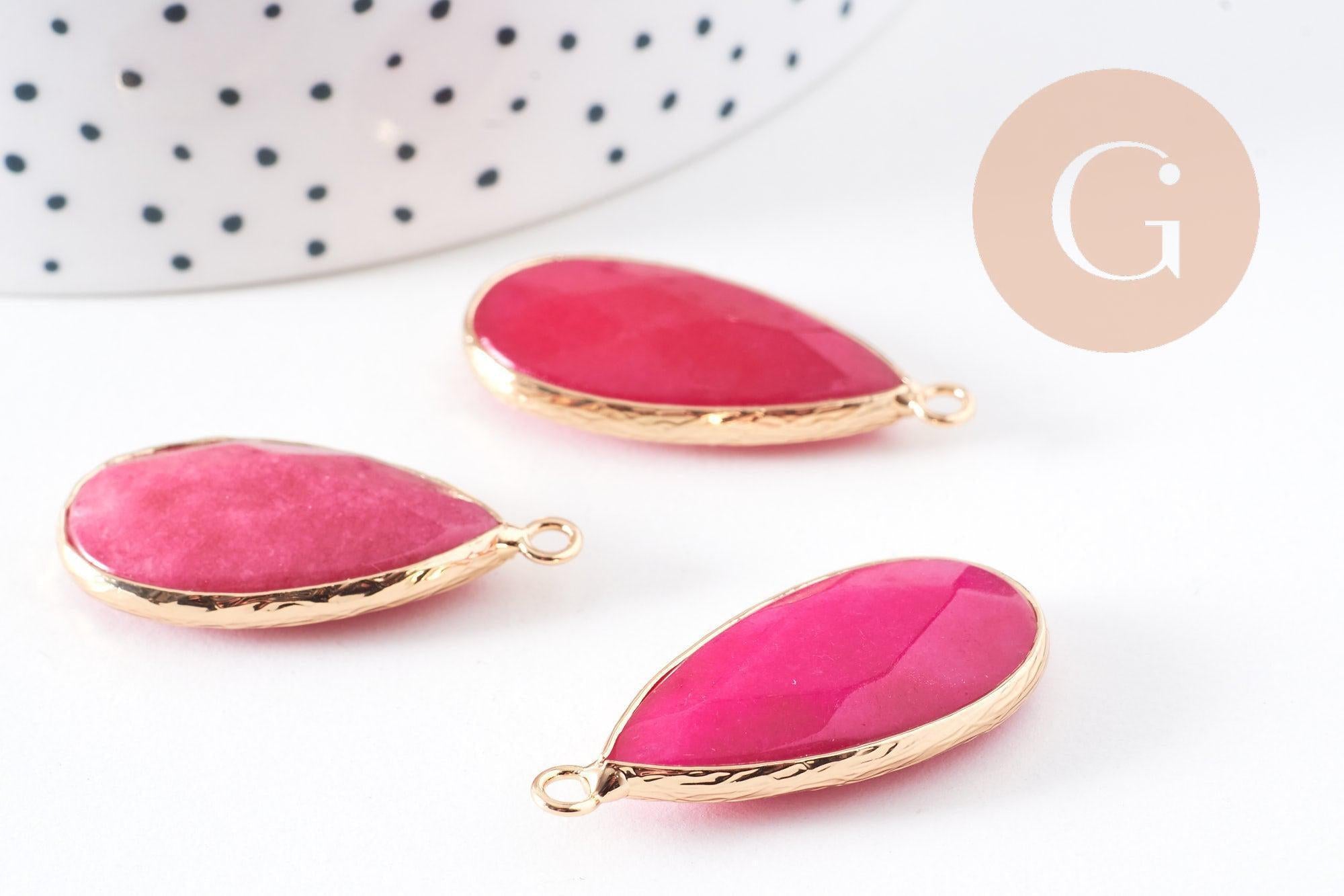 Gingerlily Pendentif Goutte Jade Rouge Doré 33mm x1