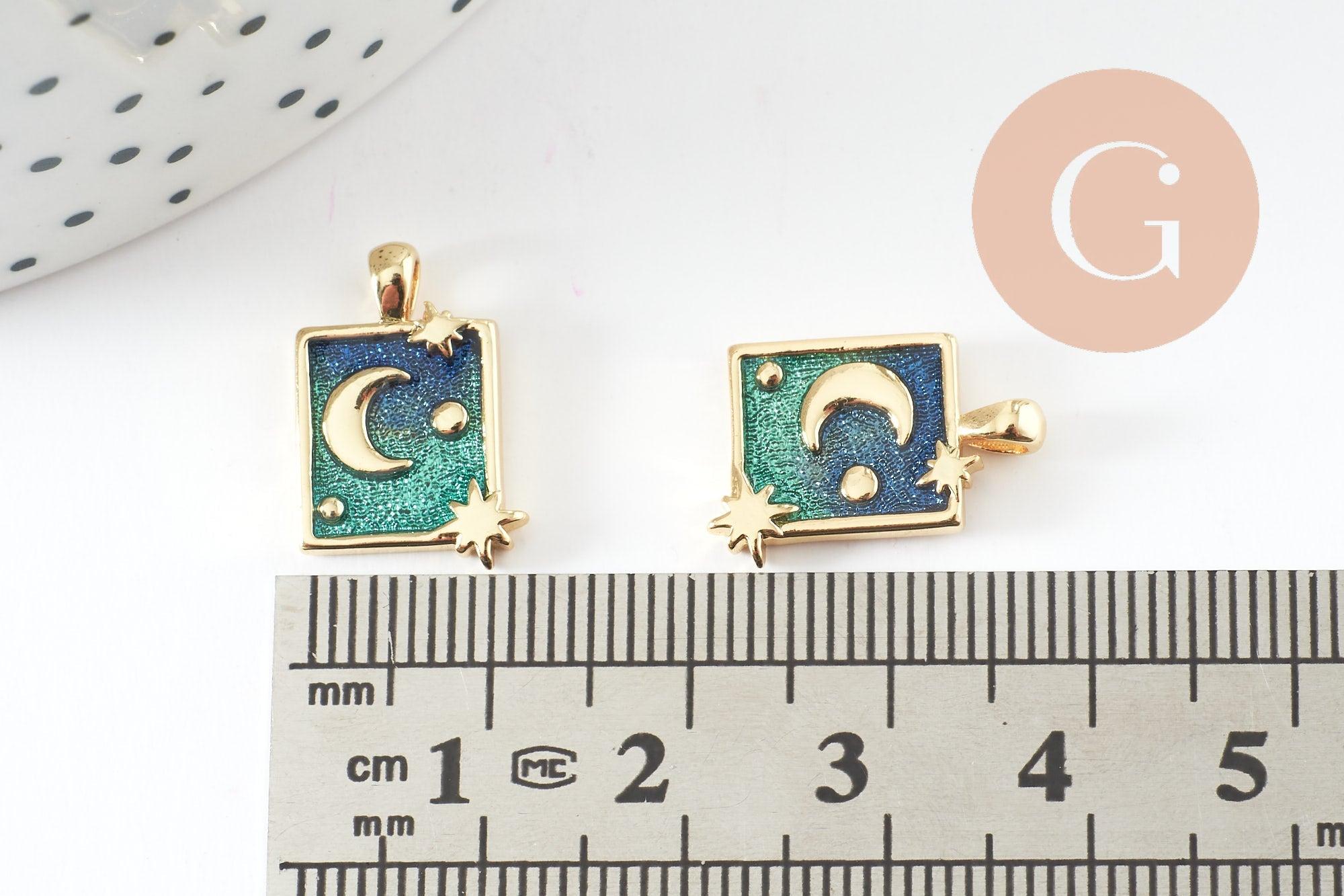 Gingerlily Pendentif lune étoile bleu doré 17 mm x1
