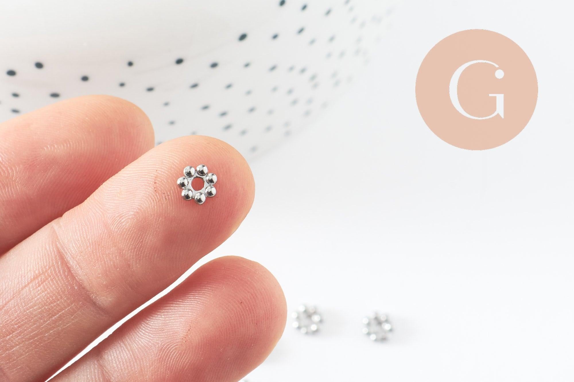 Gingerlily Perles Rondelles Fleurs Acier Platine 6mm x5
