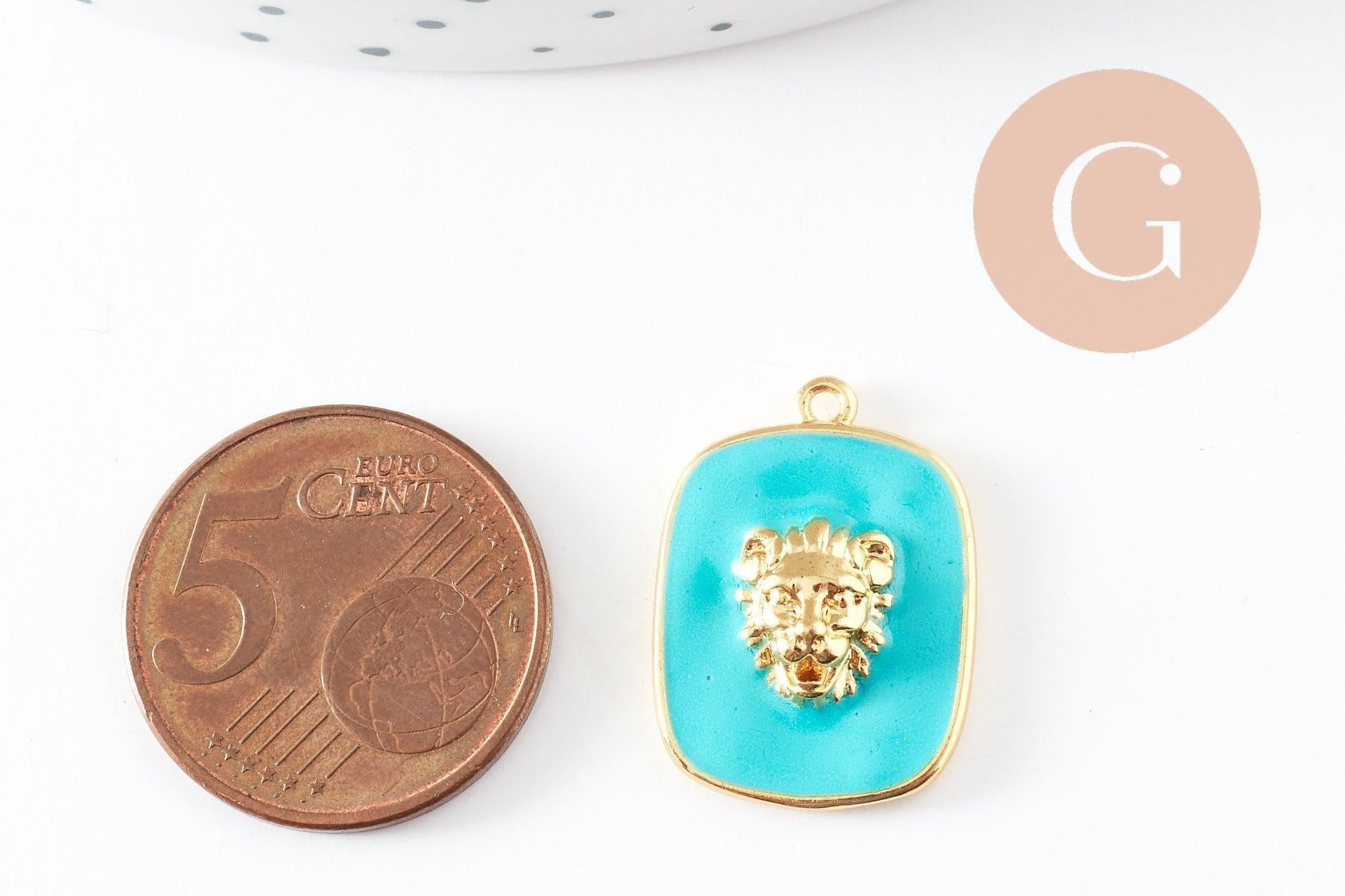 Gingerlily Perles pendentif médaille lion émail doré 21,5mm x1