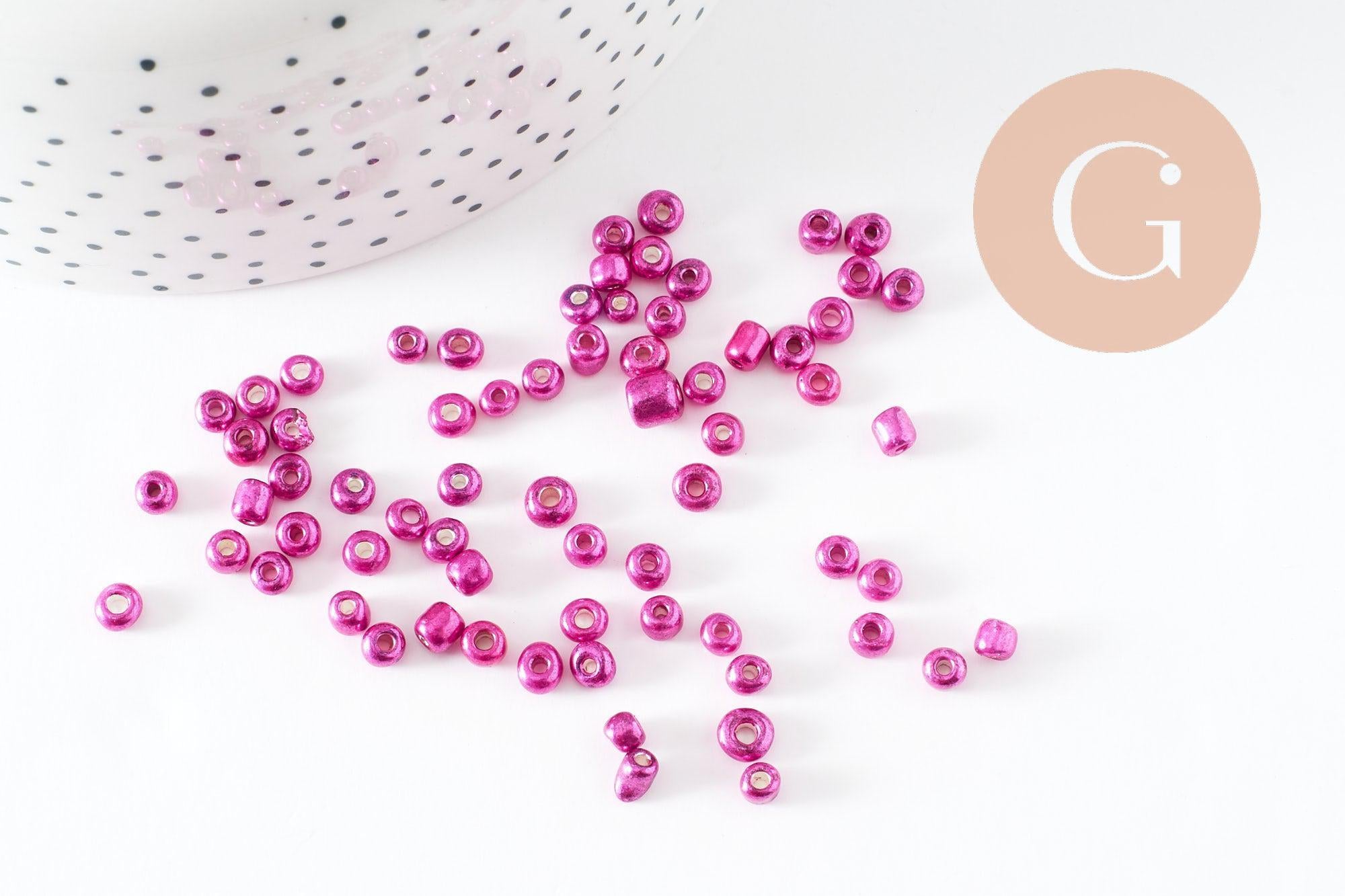 Gingerlily Perles rocaille verre rose fuchsia 4mm 10g métallisé