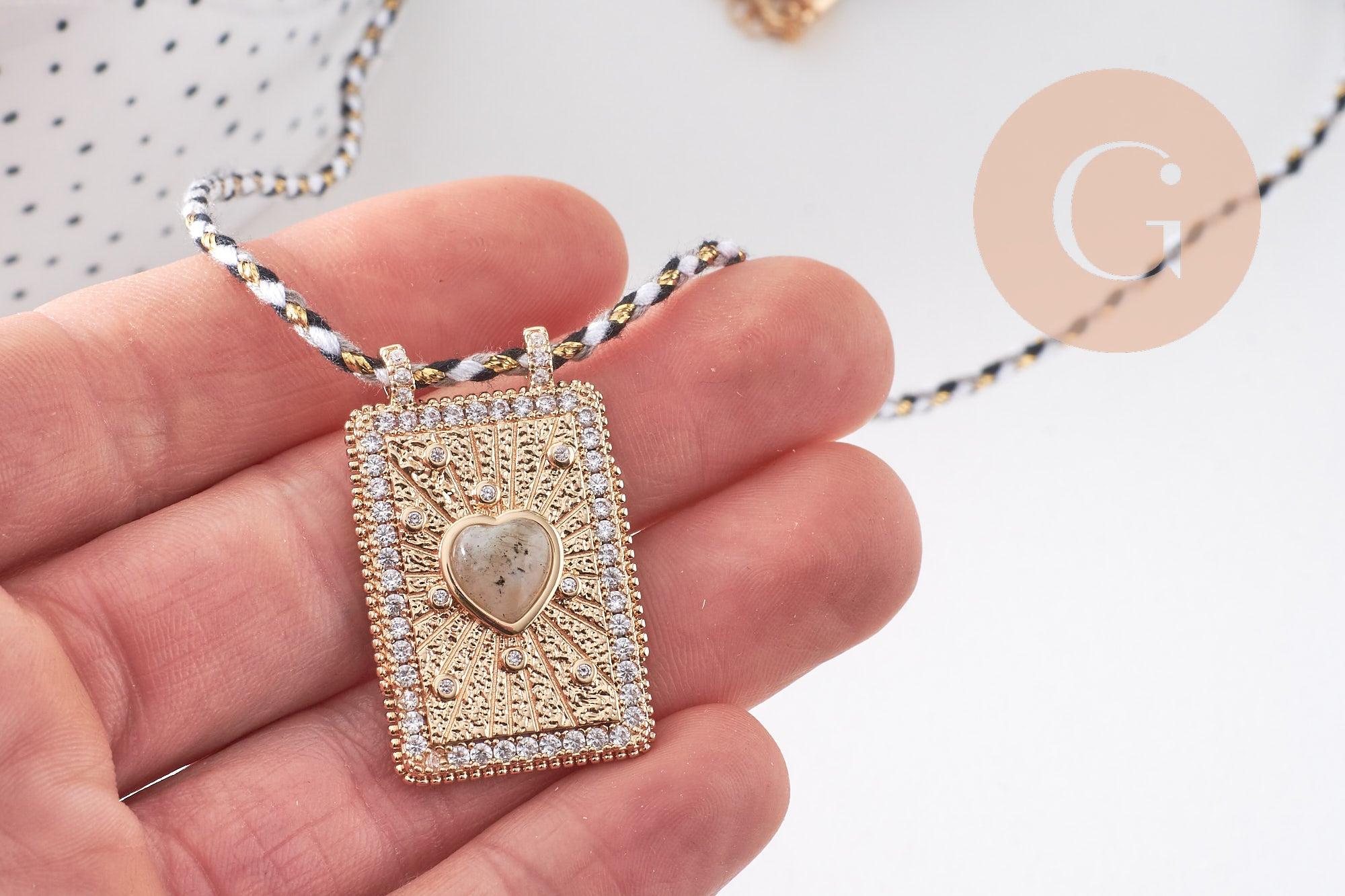 Gingerlily collier médaille cœur pyrite zircons cordon 45cm