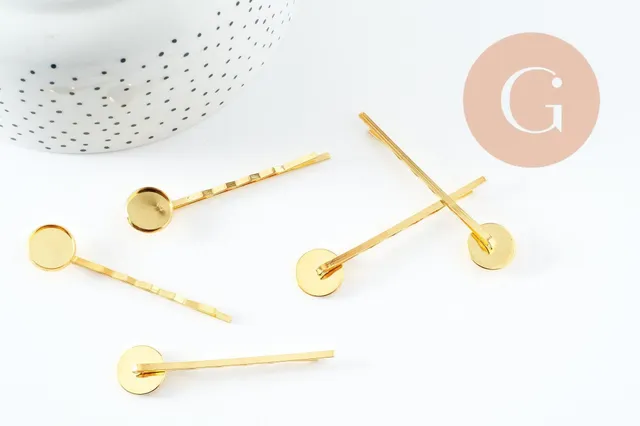 Gingerlily Supports barrette dorée cabochon 12mm 55mm x5