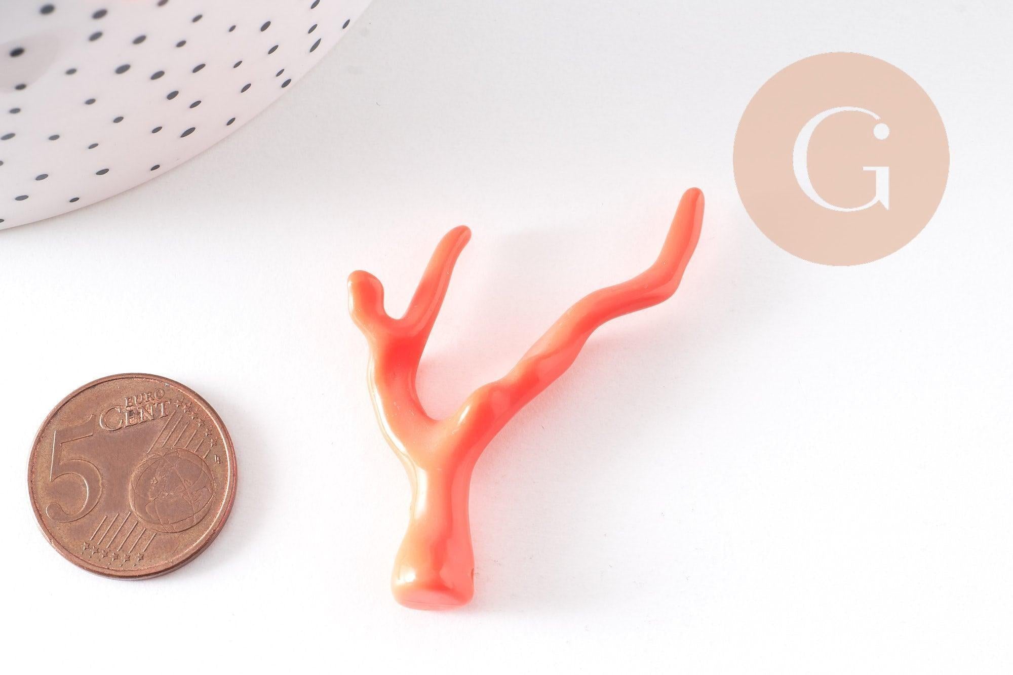 Gingerlily Pendentif Branche Corail Plastique Orange 48mm x2