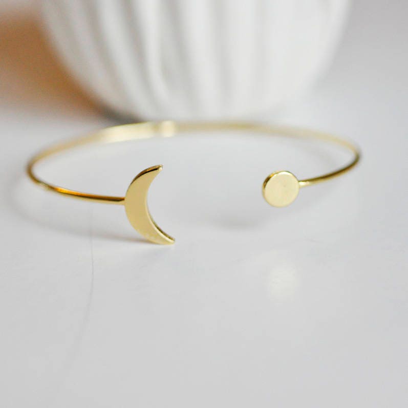 Gingerlily Bracelet jonc réglable lune laiton doré 14K, x1