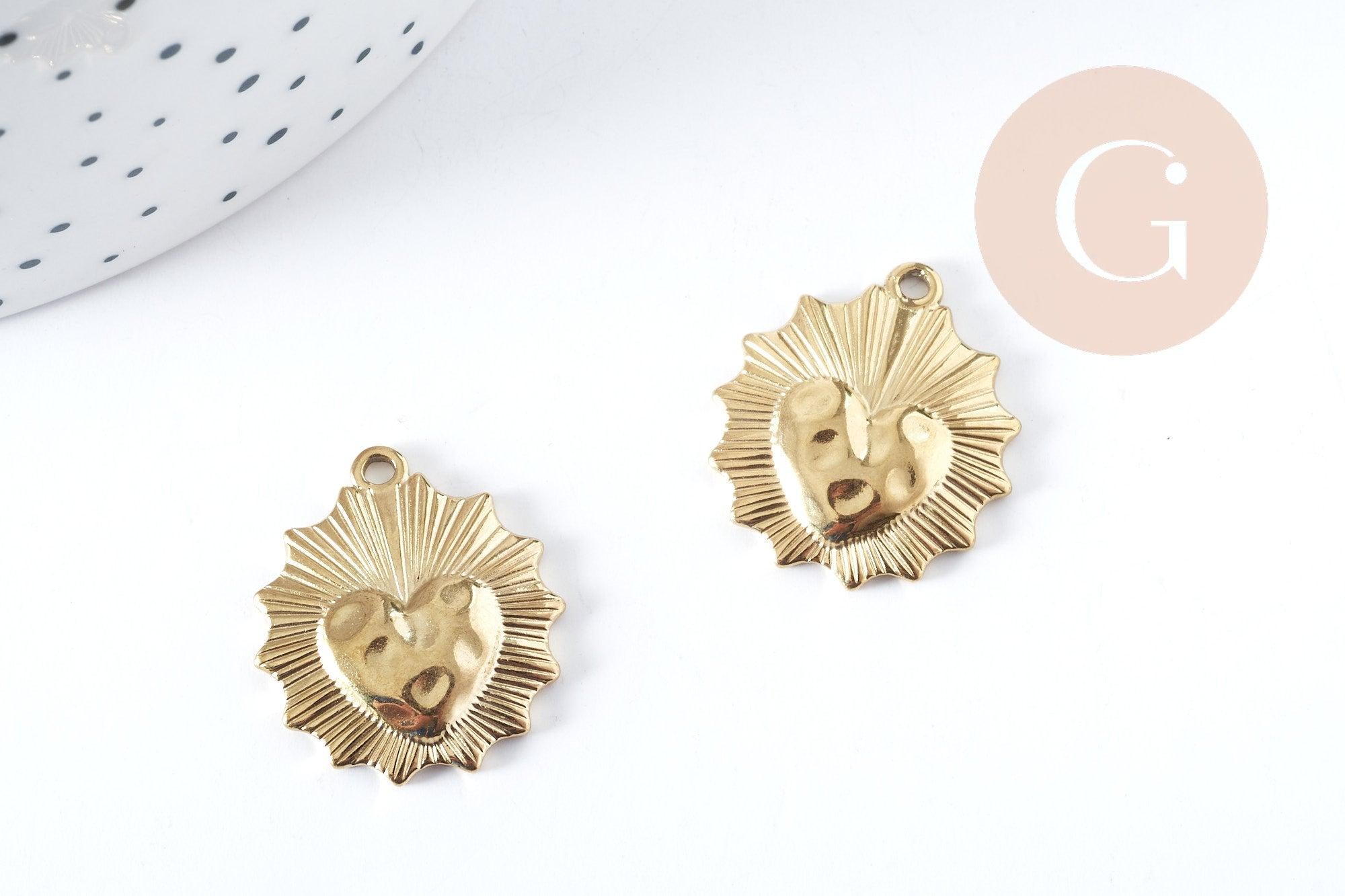 Gingerlily Pendentif coeur acier doré 23 mm x1