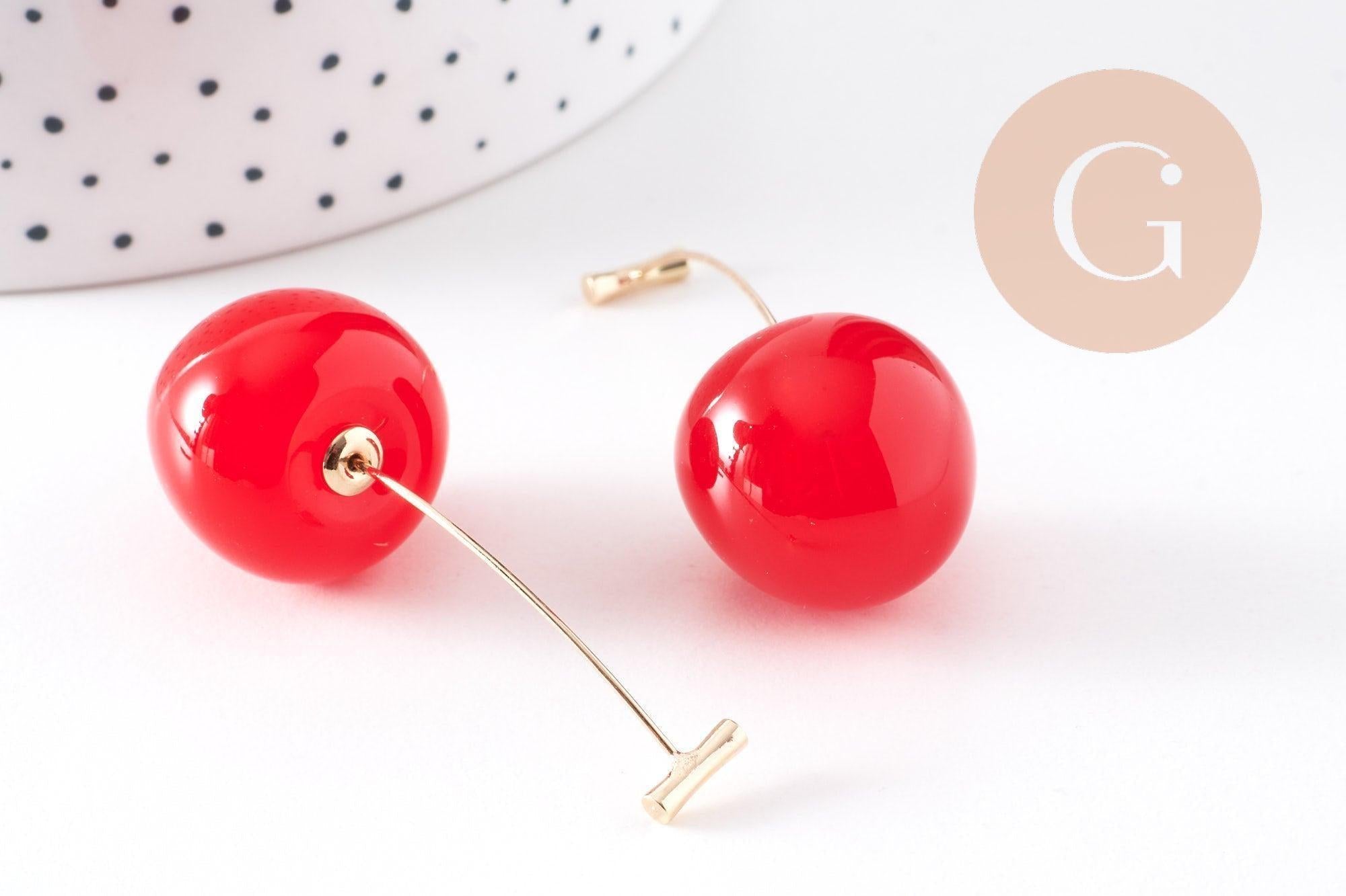 Gingerlily Boucles cerise résine rouge doré 50 mm la paire