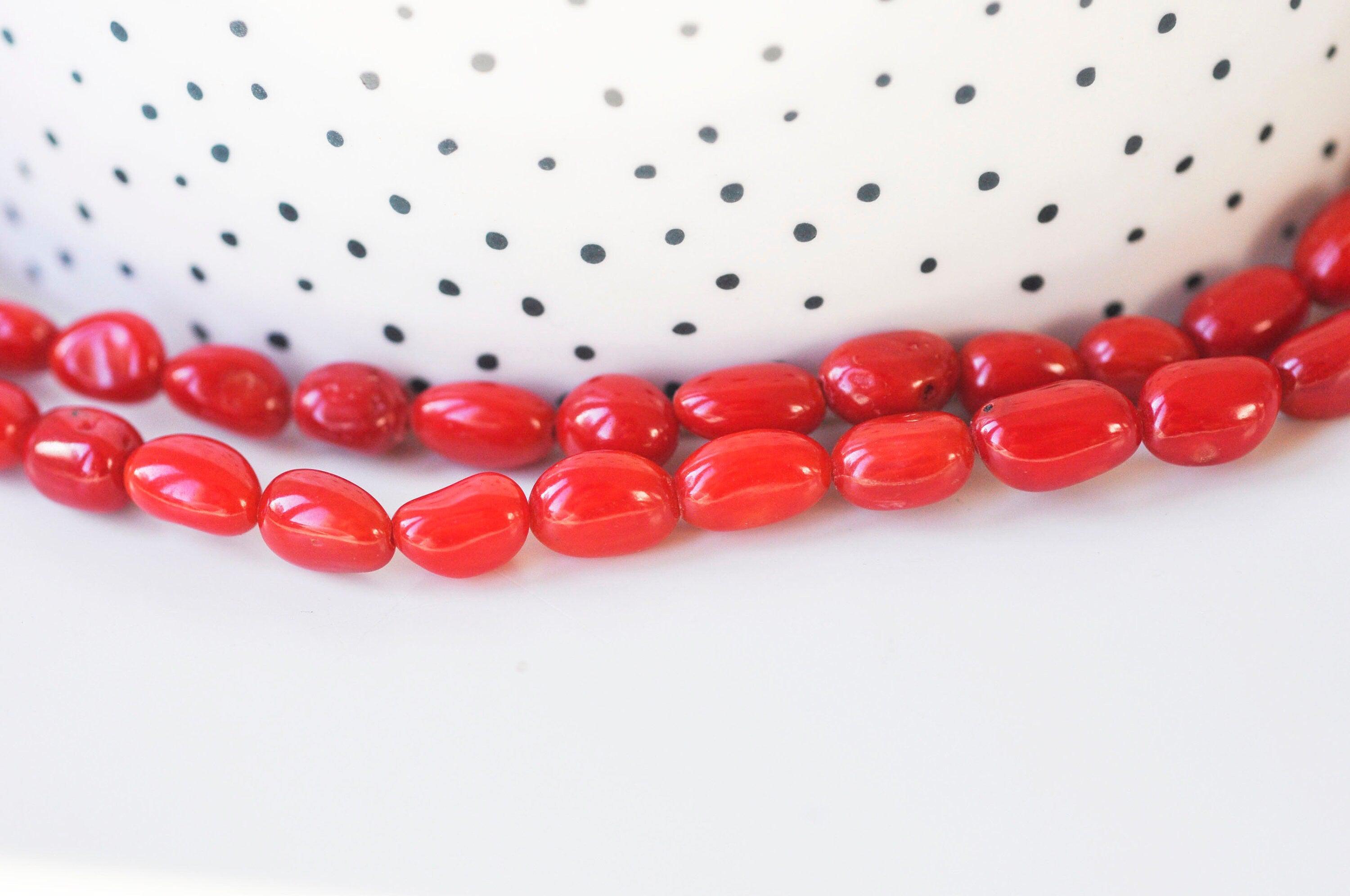 Gingerlily perles corail rouge ovale fil 35 perles