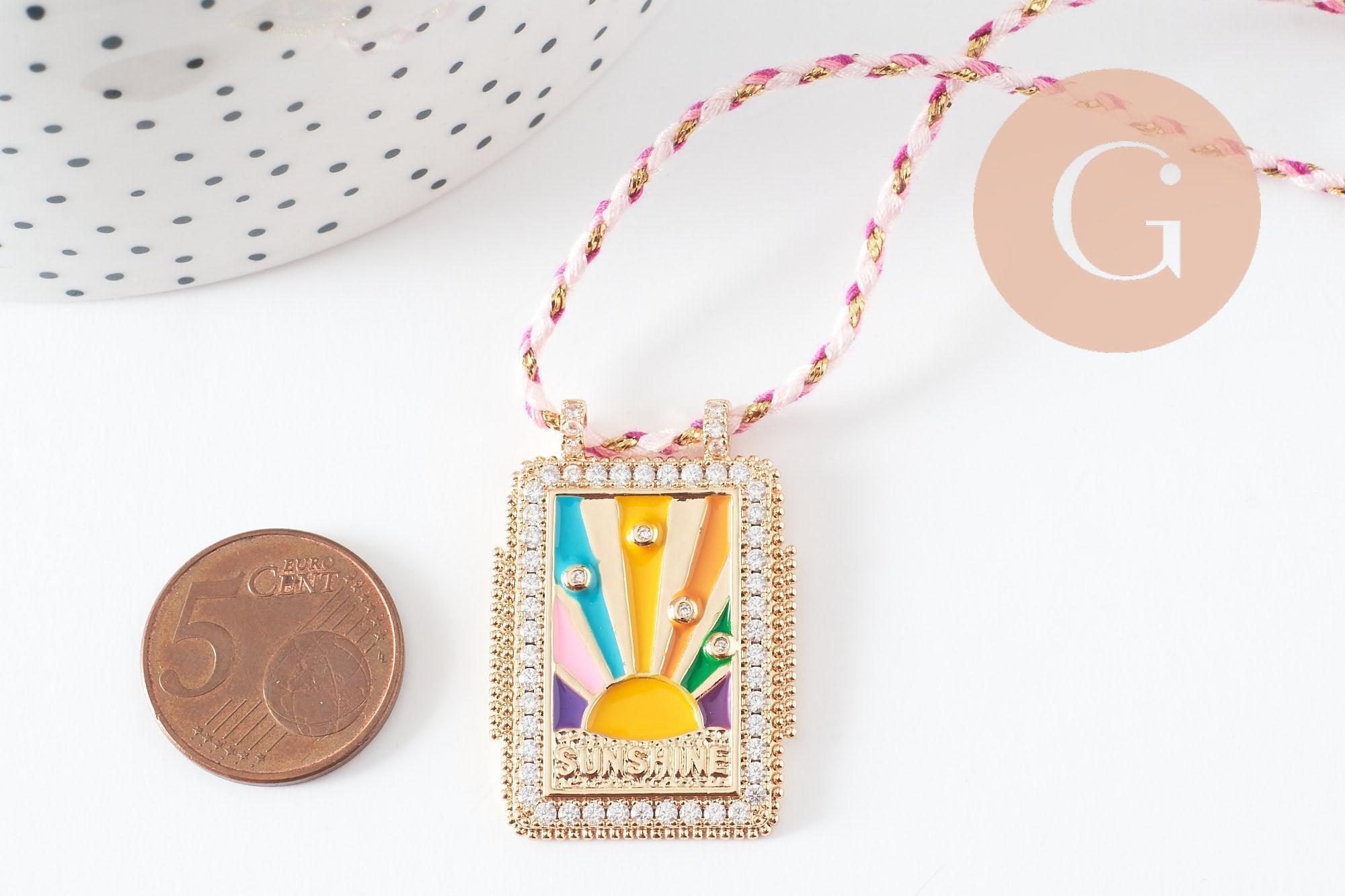 Gingerlily Collier médaille G9563 soleil zircon cordon 45cm
