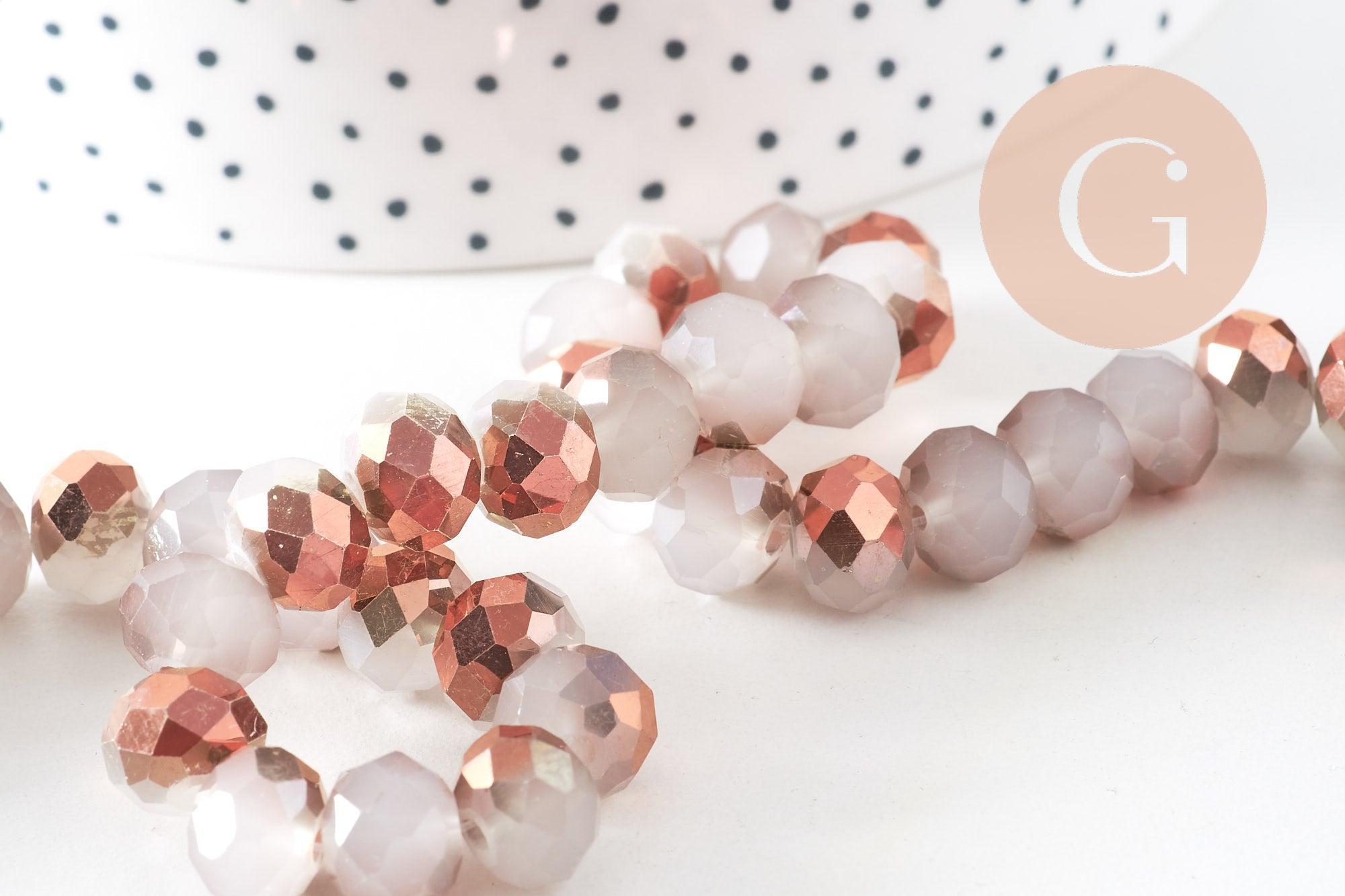 Gingerlily Perles rondelles cristal blanc doré 10x8mm fil 48cm