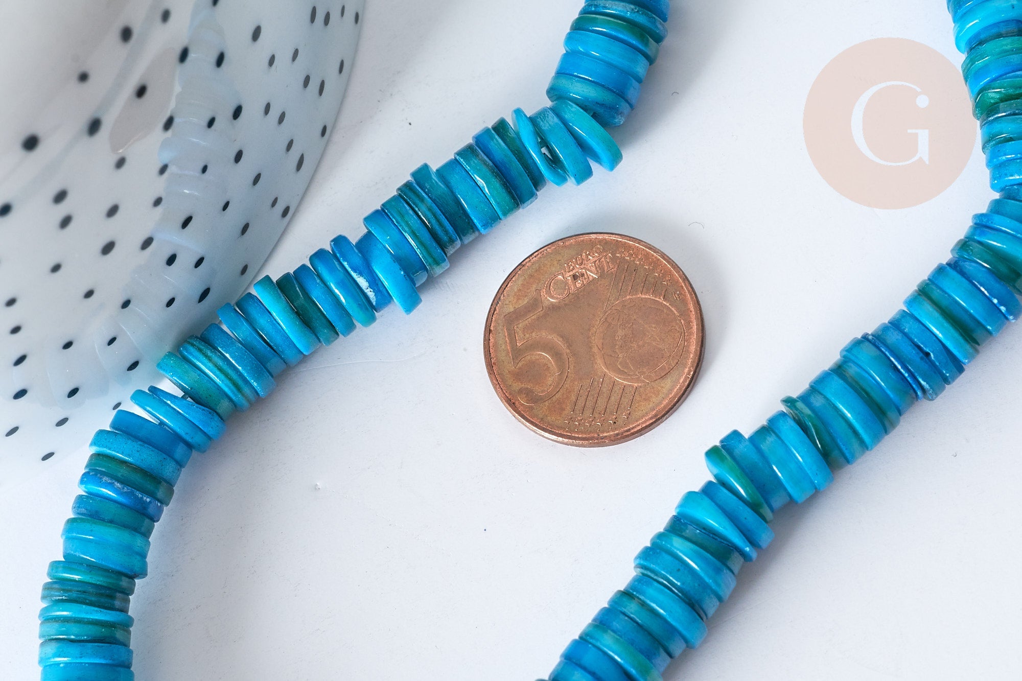 Gingerlily perles heishi perles coquillage bleu 8mm fil 39cm
