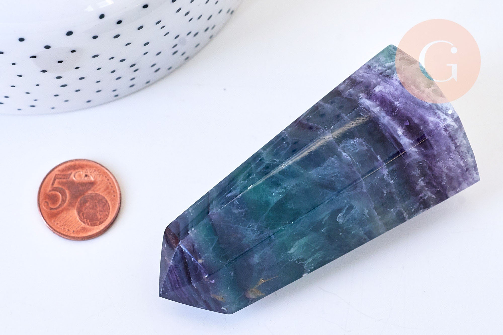 Gingerlily Pointe fluorite naturelle lithothérapie 8,6 cm