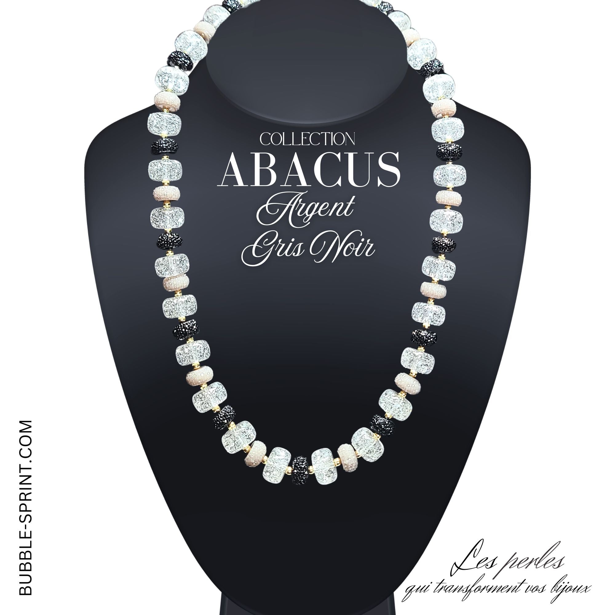 ARTSHOP Abacus collier argent gris noir kit 54 cm