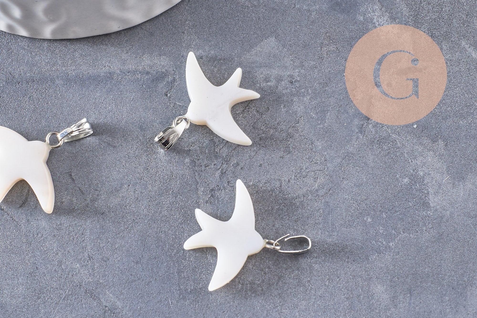 Gingerlily Pendentif Hirondelle Nacre Blanche 21,5 mm x1