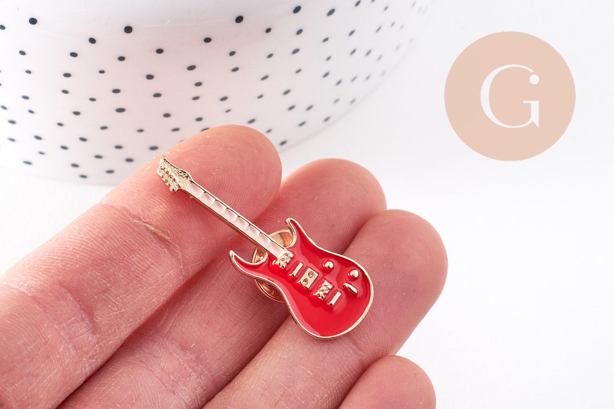 Gingerlily Broches et pin's G10168 broche guitare émail rouge 42mm