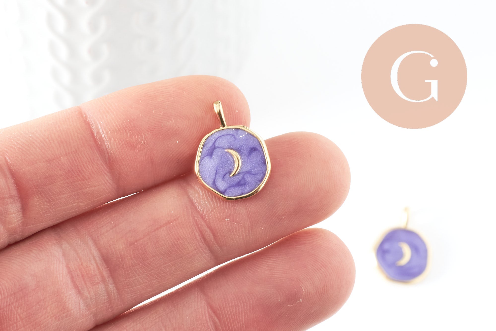 Gingerlily Pendentifs DIY G4272 médaille lune violet émail 18mm x1