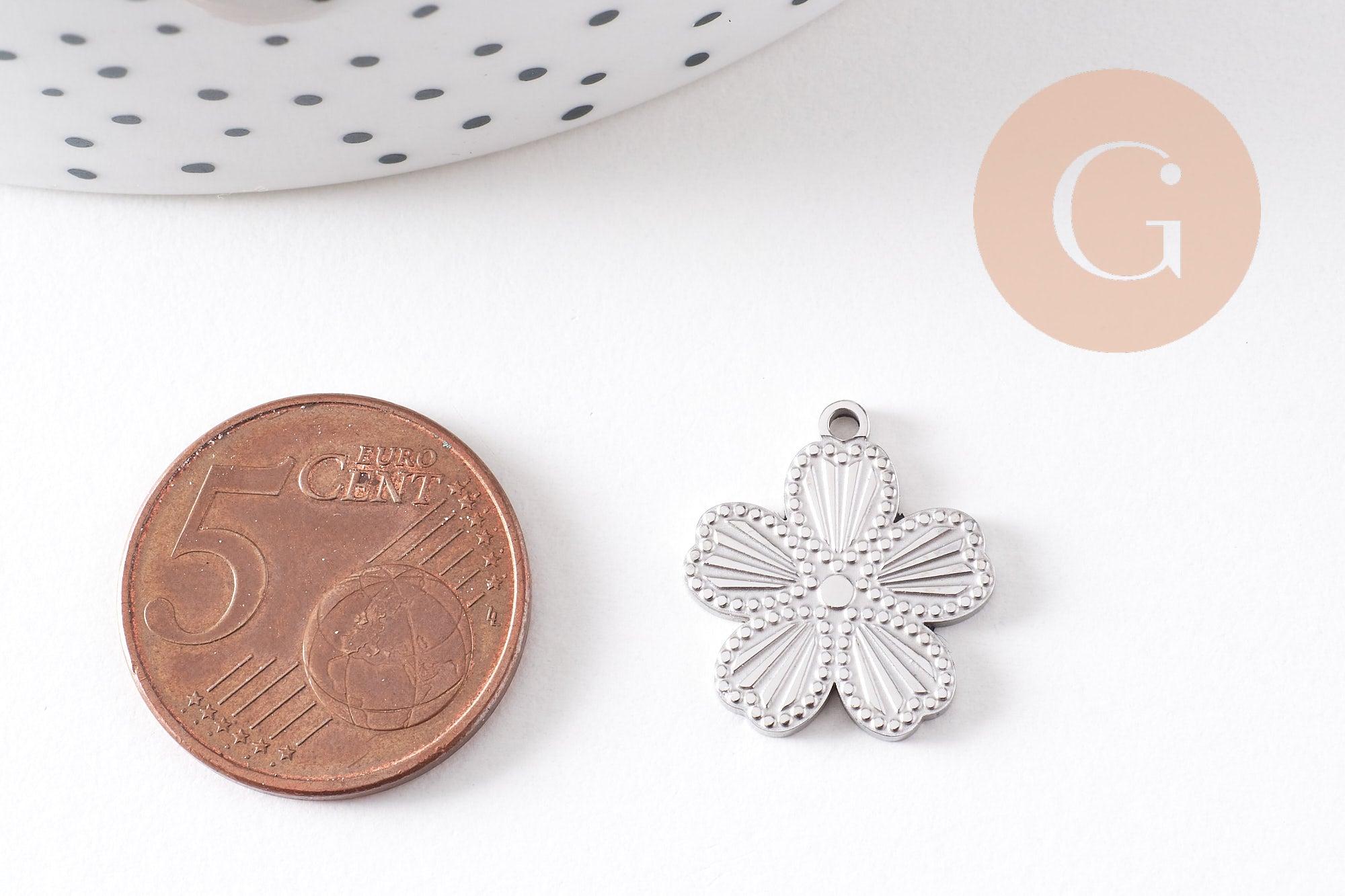 Gingerlily G10480 pendentif médaille fleur acier platine 17,5 mm