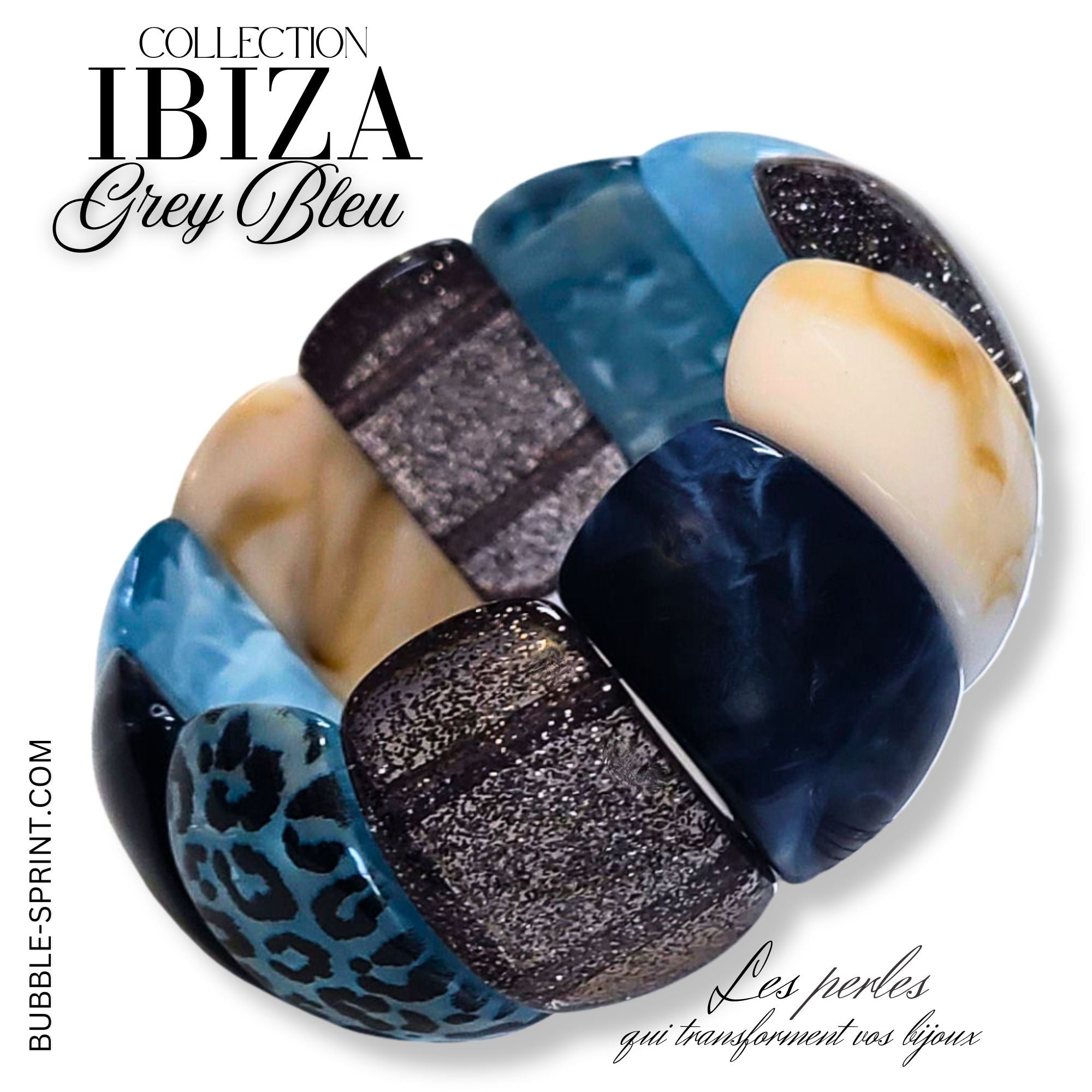 ARTSHOP Ibiza Grey Bleu bracelet monté acrylique 5,5 cm