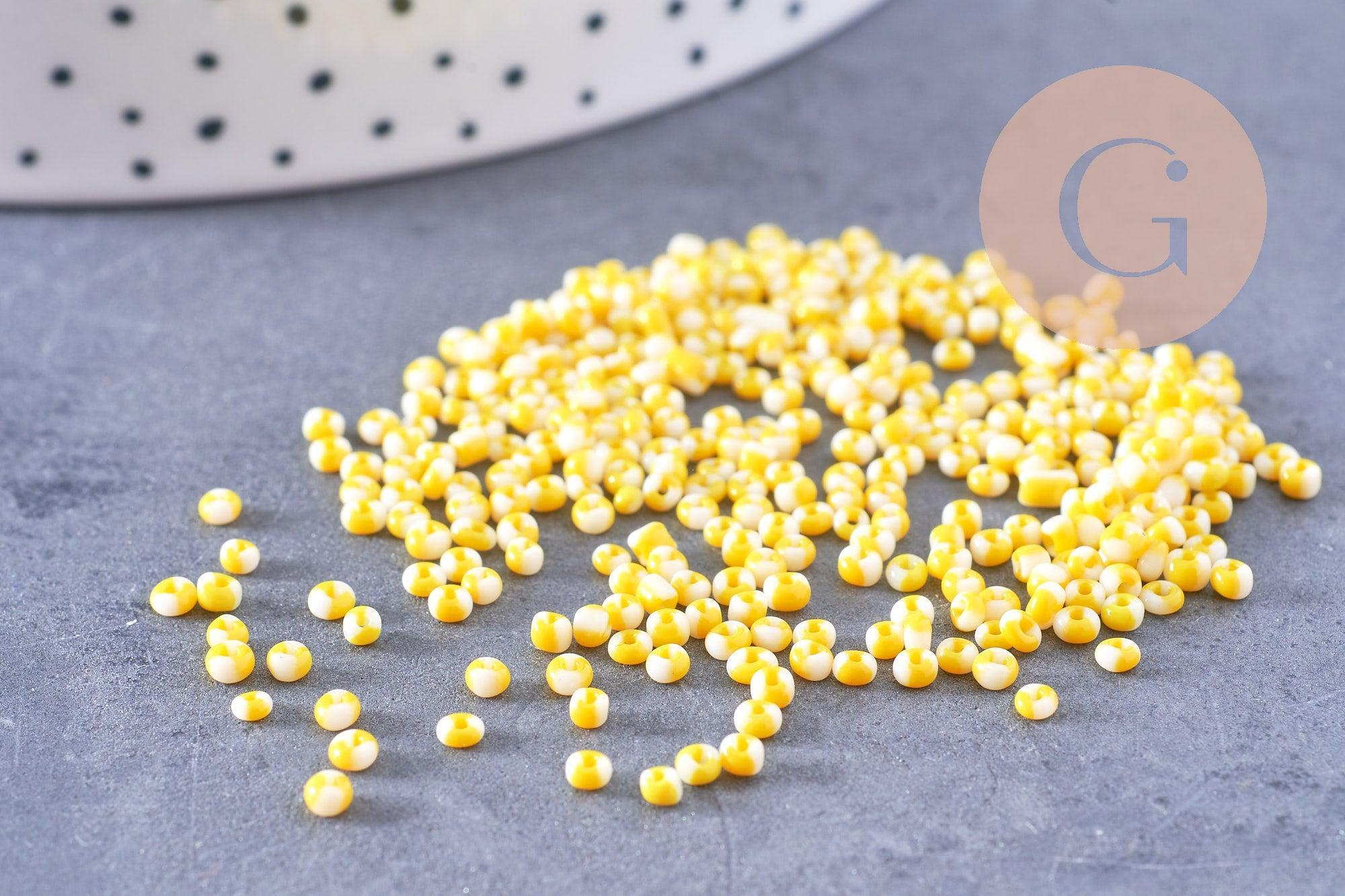 Gingerlily Perles perle rocaille rayée jaune blanc 2mm 10g