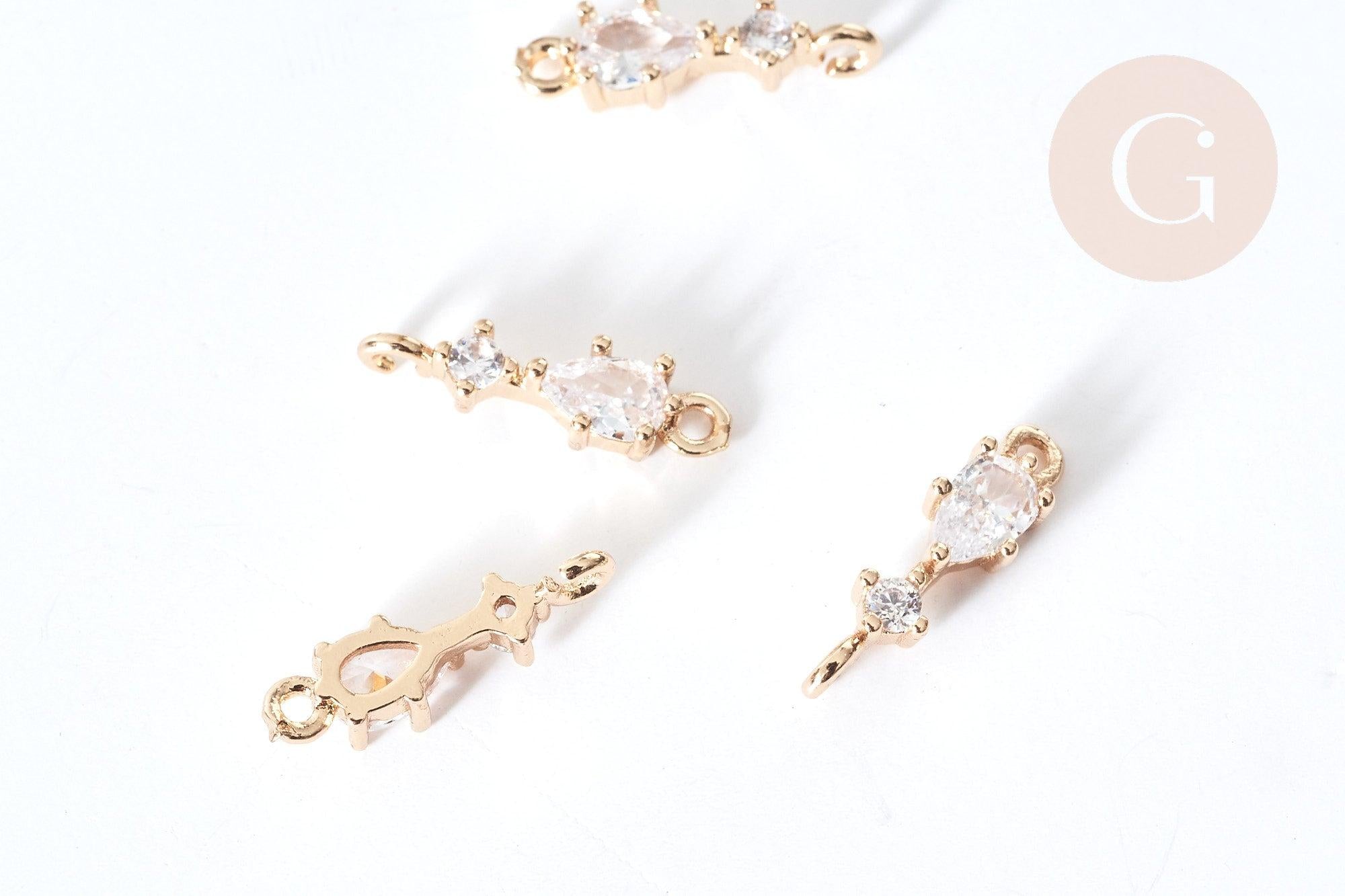 Gingerlily G8075 breloque goutte laiton doré zircons 17mm