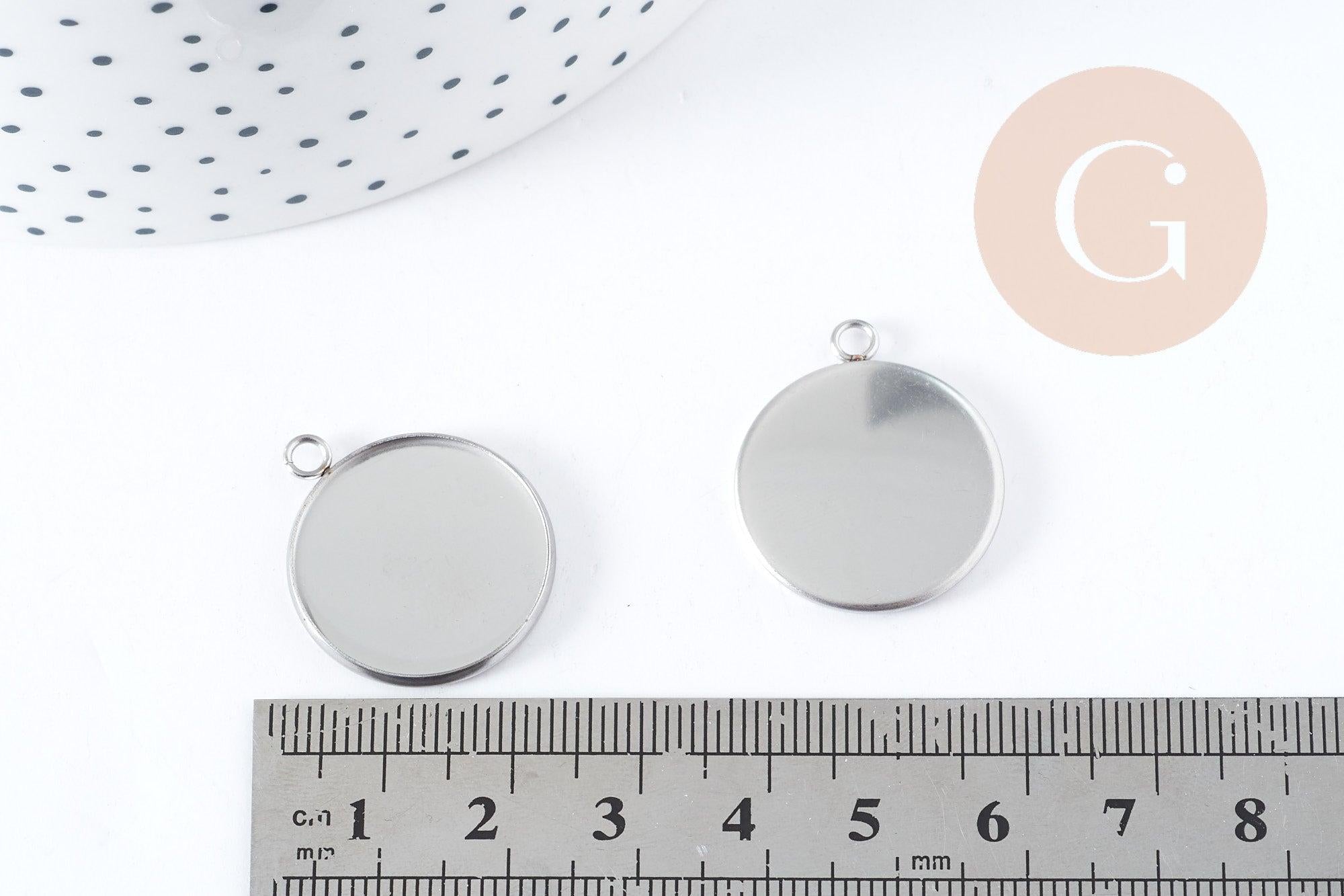 Gingerlily Pendentifs G8939 pendentif support cabochon acier platine 25mm