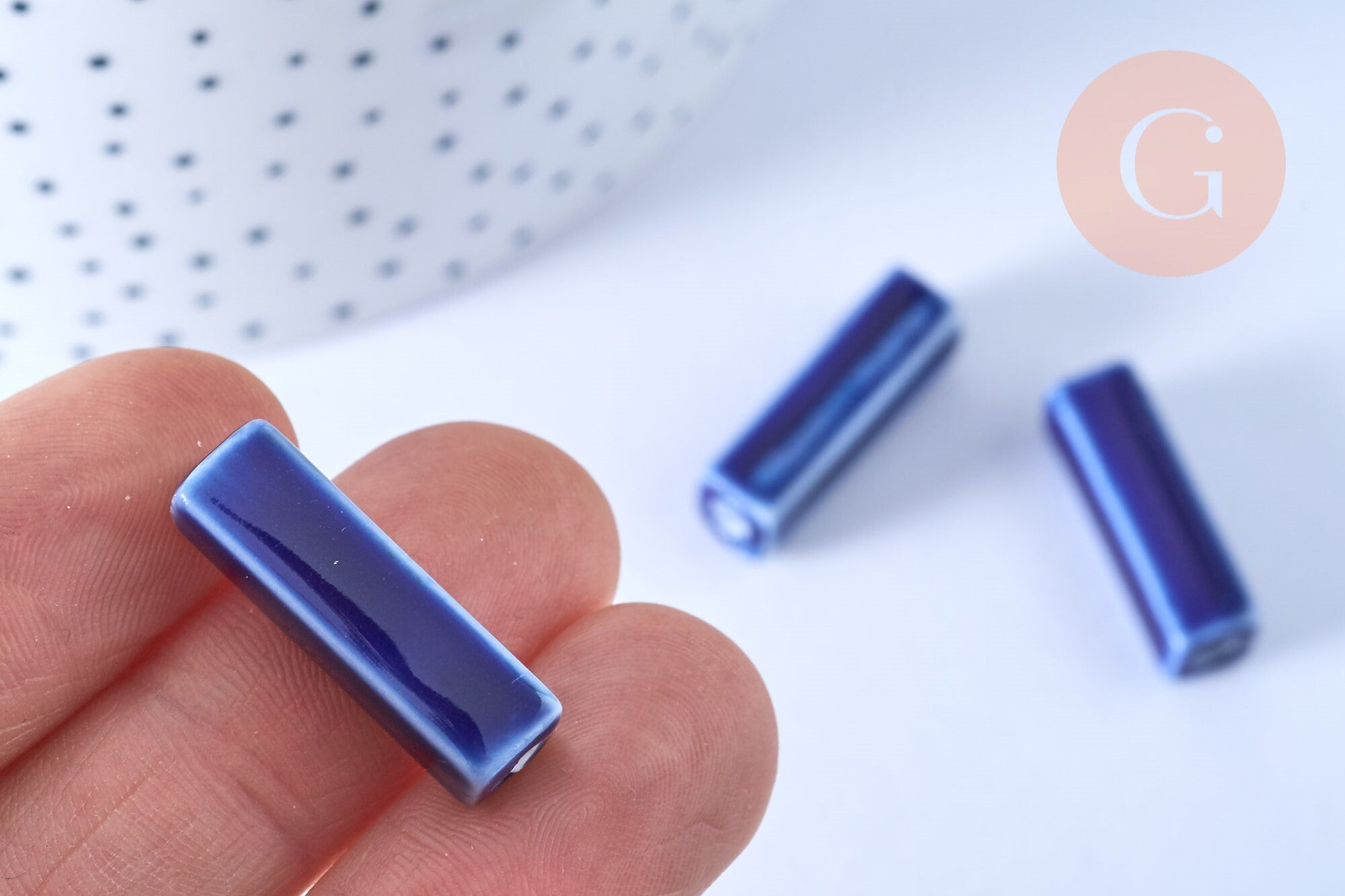 Gingerlily Perles perle porcelaine rectangle bleu foncé x5