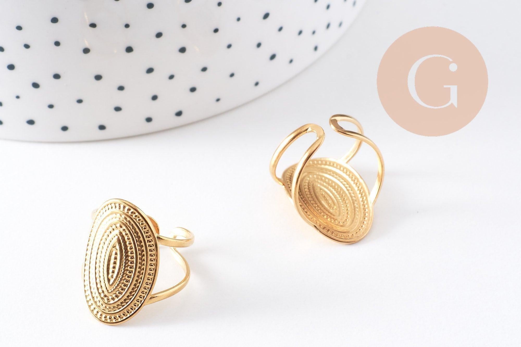 Gingerlily Bague G10351 réglable ovale acier doré taille 54