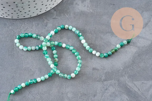 Gingerlily Perles agate rayée verte facettées 4mm fil 38cm