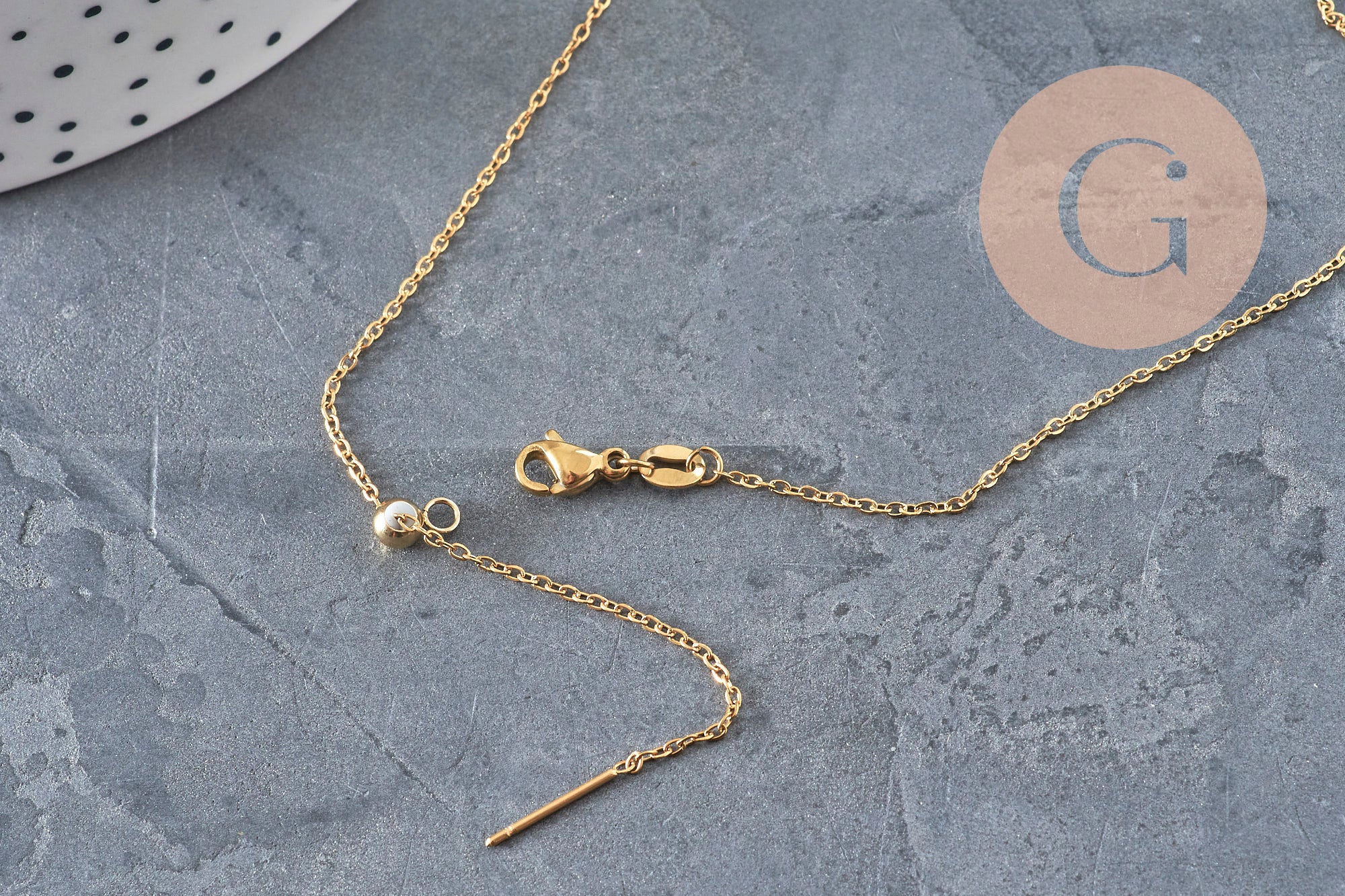 Gingerlily Chaîne Collier Forçat Acier Doré Réglable 2mm 51cm