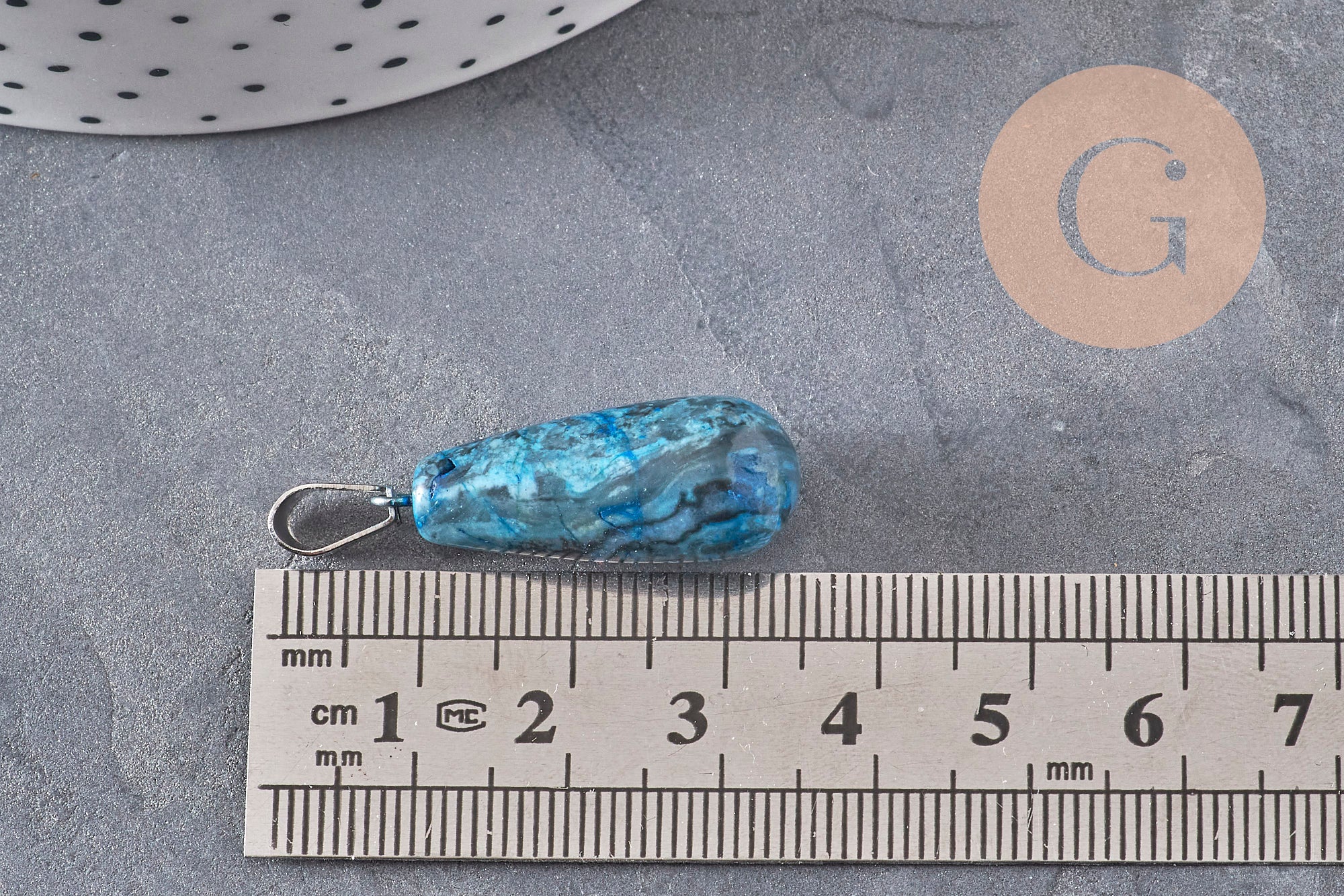 Gingerlily Perles G11117 pendentif goutte agate bleue 28mm acier