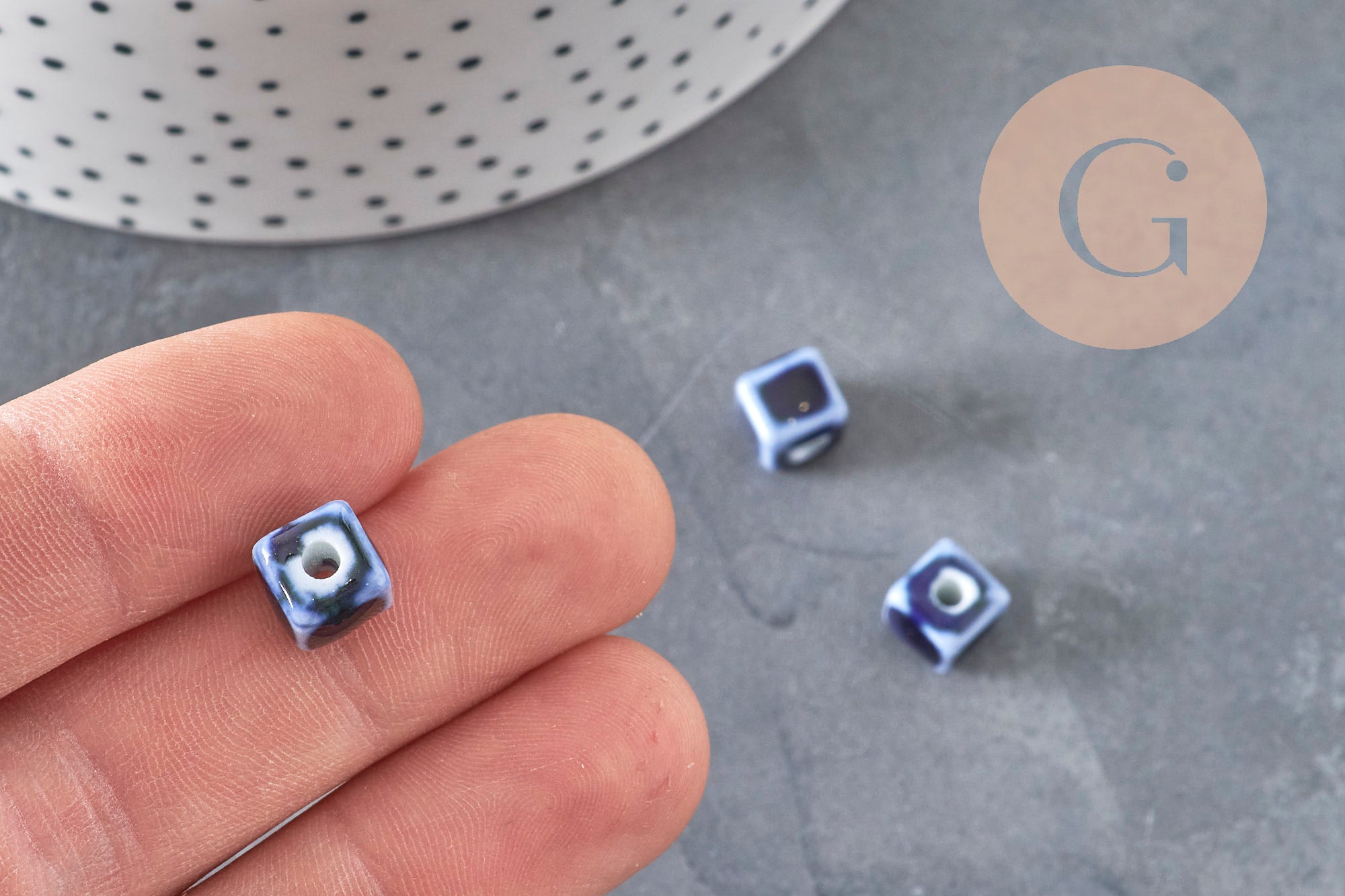 Gingerlily Perles DIY G11239 cube céramique bleu roi 8mm x5