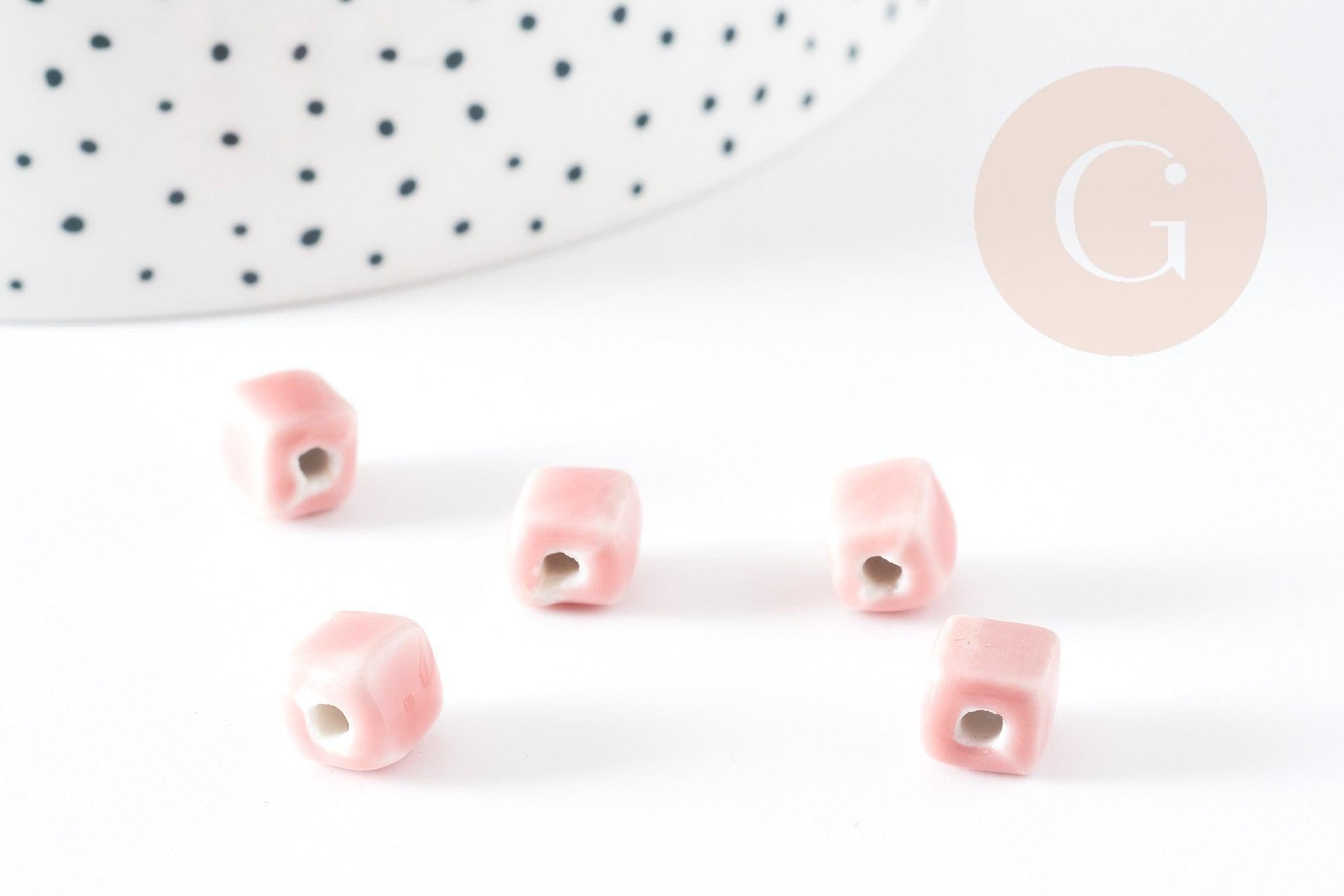 Gingerlily G9150 perles cube céramique rose 8mm x5