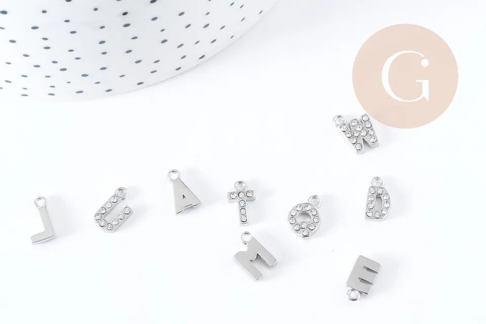Gingerlily Pendentifs DIY Lettre cristal G8932 breloque acier 10mm x1