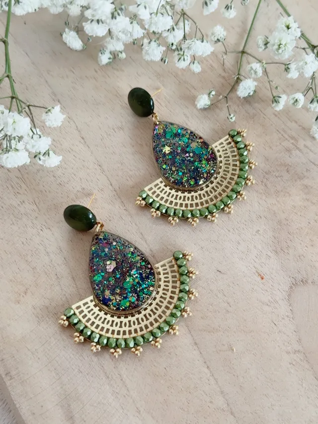Little Hands Bijoux Flora Botanic Twist boucles d’oreilles vert bleu or