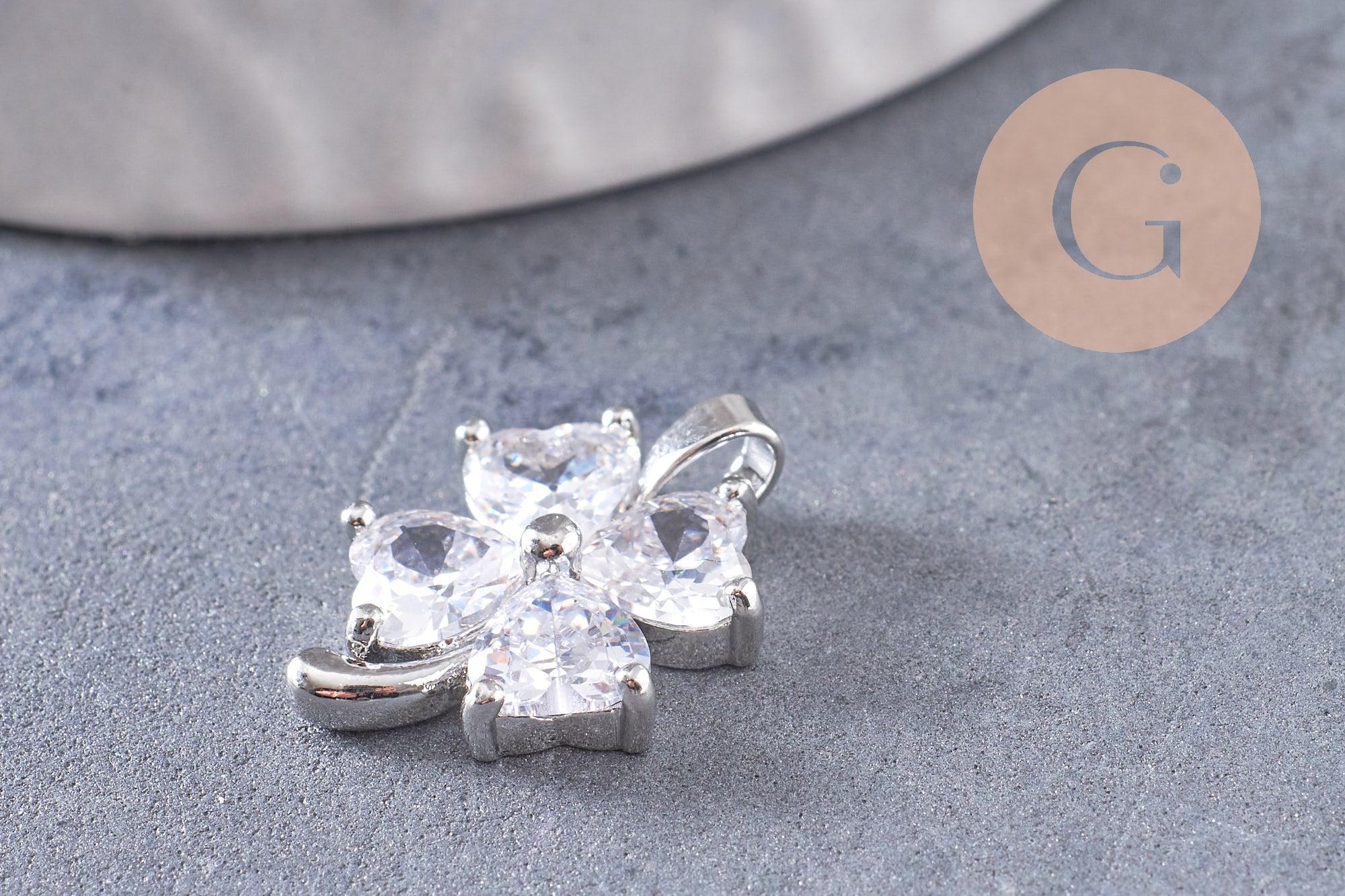 Gingerlily Pendentif trèfle G10403 platine zircons 17mm x1