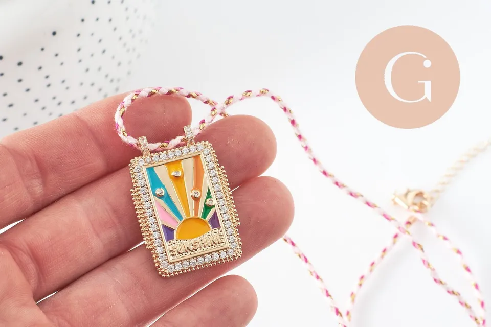Gingerlily Collier médaille G9563 soleil zircon cordon 45cm