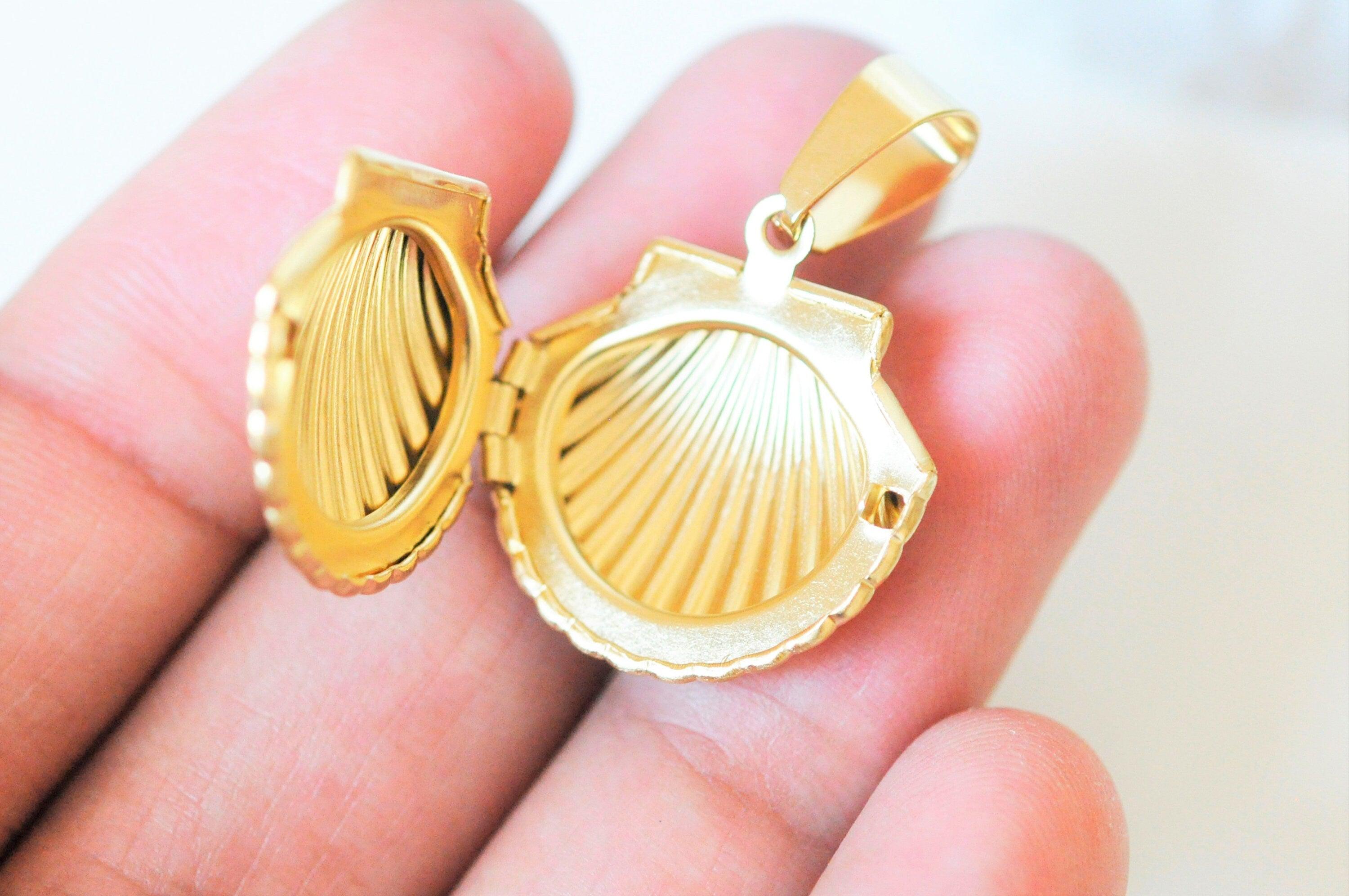 Gingerlily Pendentifs Locket coquillage acier doré 23,5mm x1