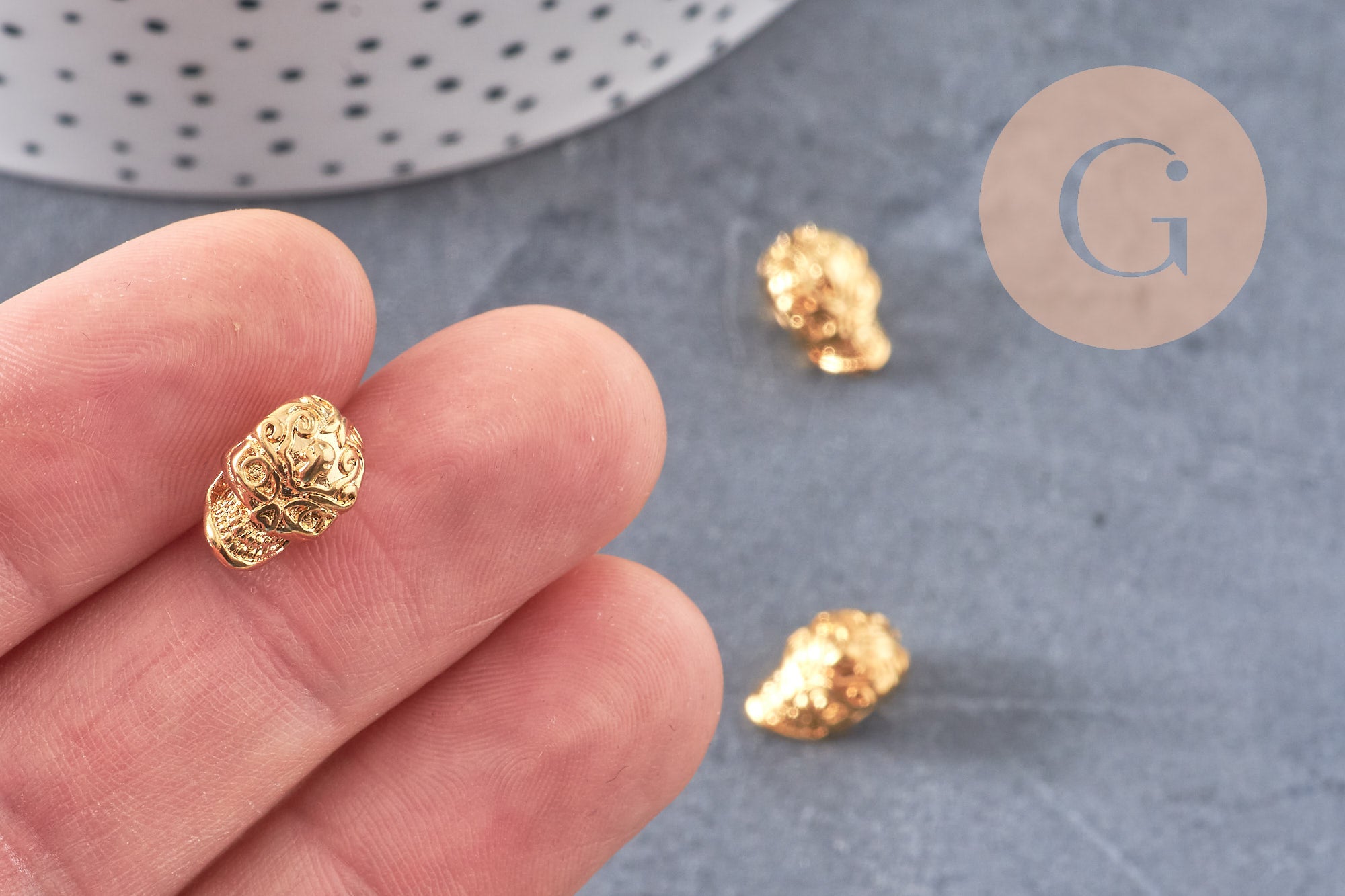 Gingerlily Perles G6262 perle tête de mort doré 24K 12mm x1