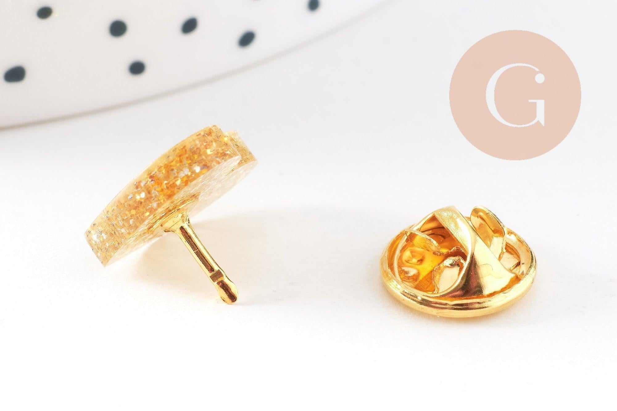 Gingerlily Broche pins coeur plexiglas doré paillettes 20mm