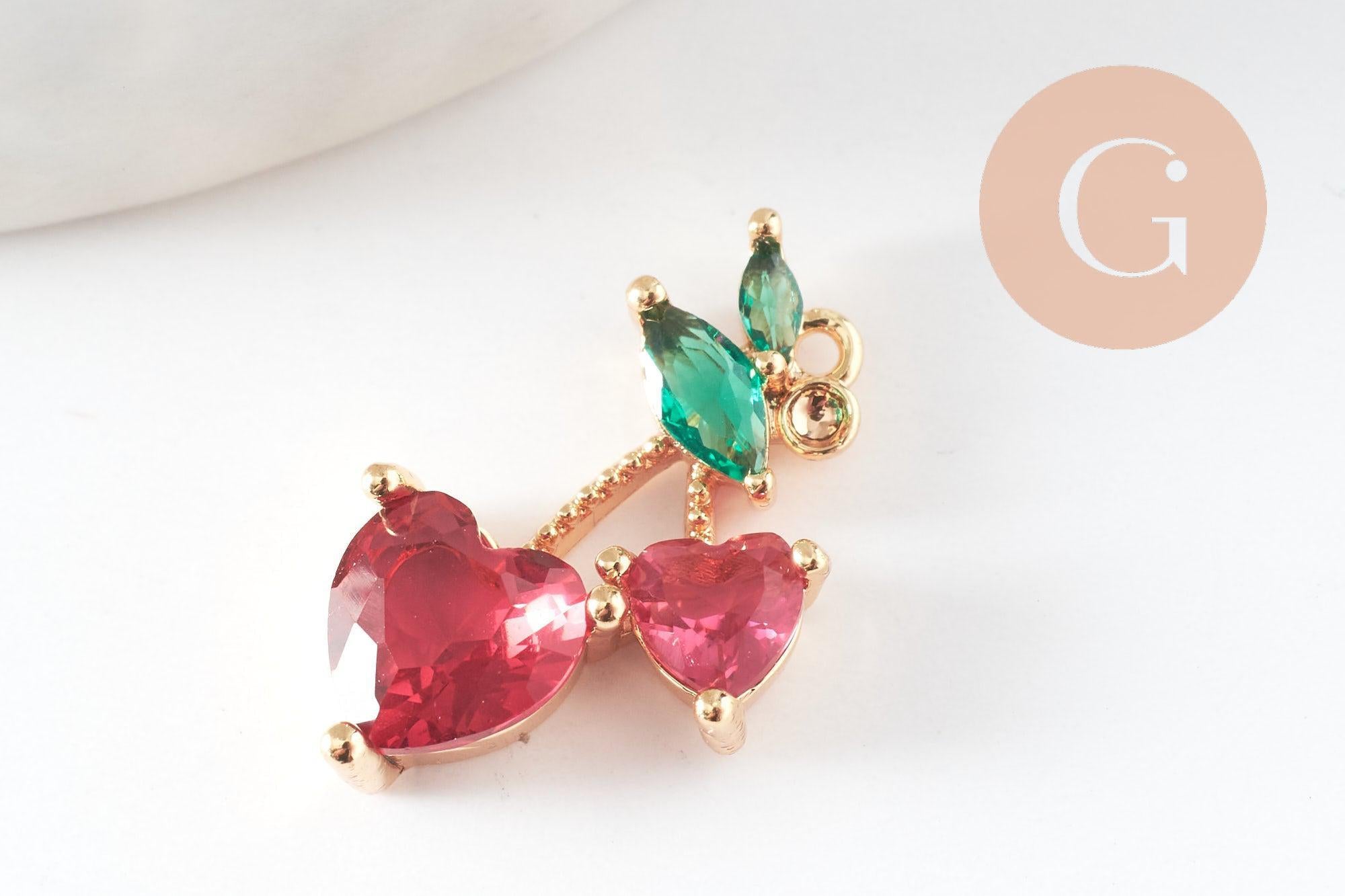 Gingerlily Pendentifs cerise laiton doré zircons 16,5mm