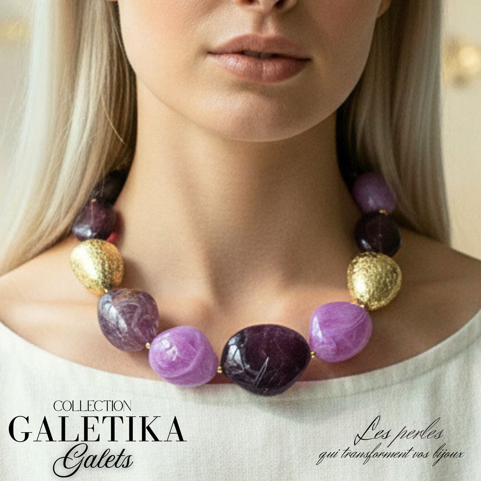 ARTSHOP Galetika Améthyste kit collier galets acrylique 50cm