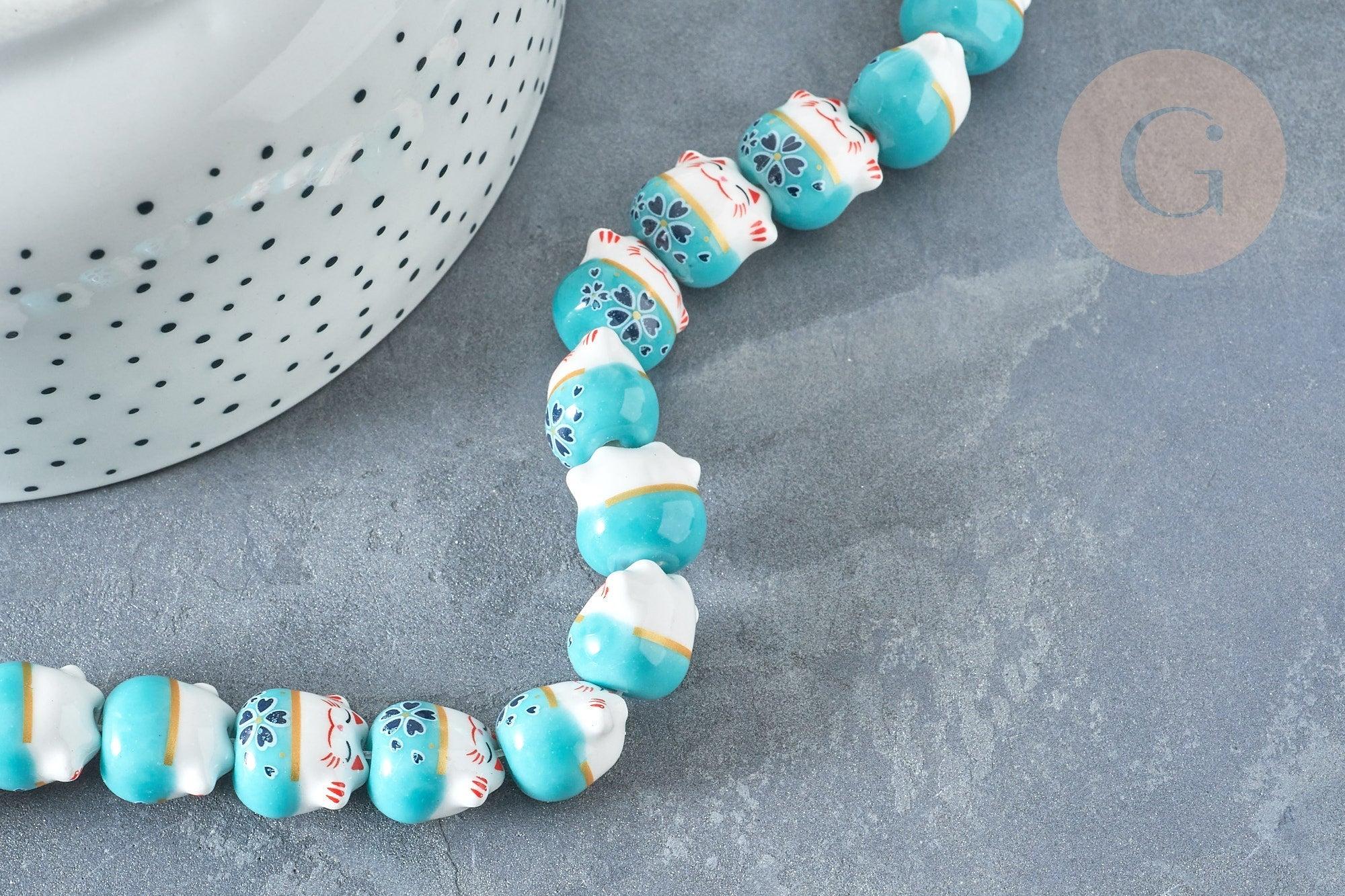 Gingerlily Perles chat 14mm perle porcelaine turquoise lot de 5