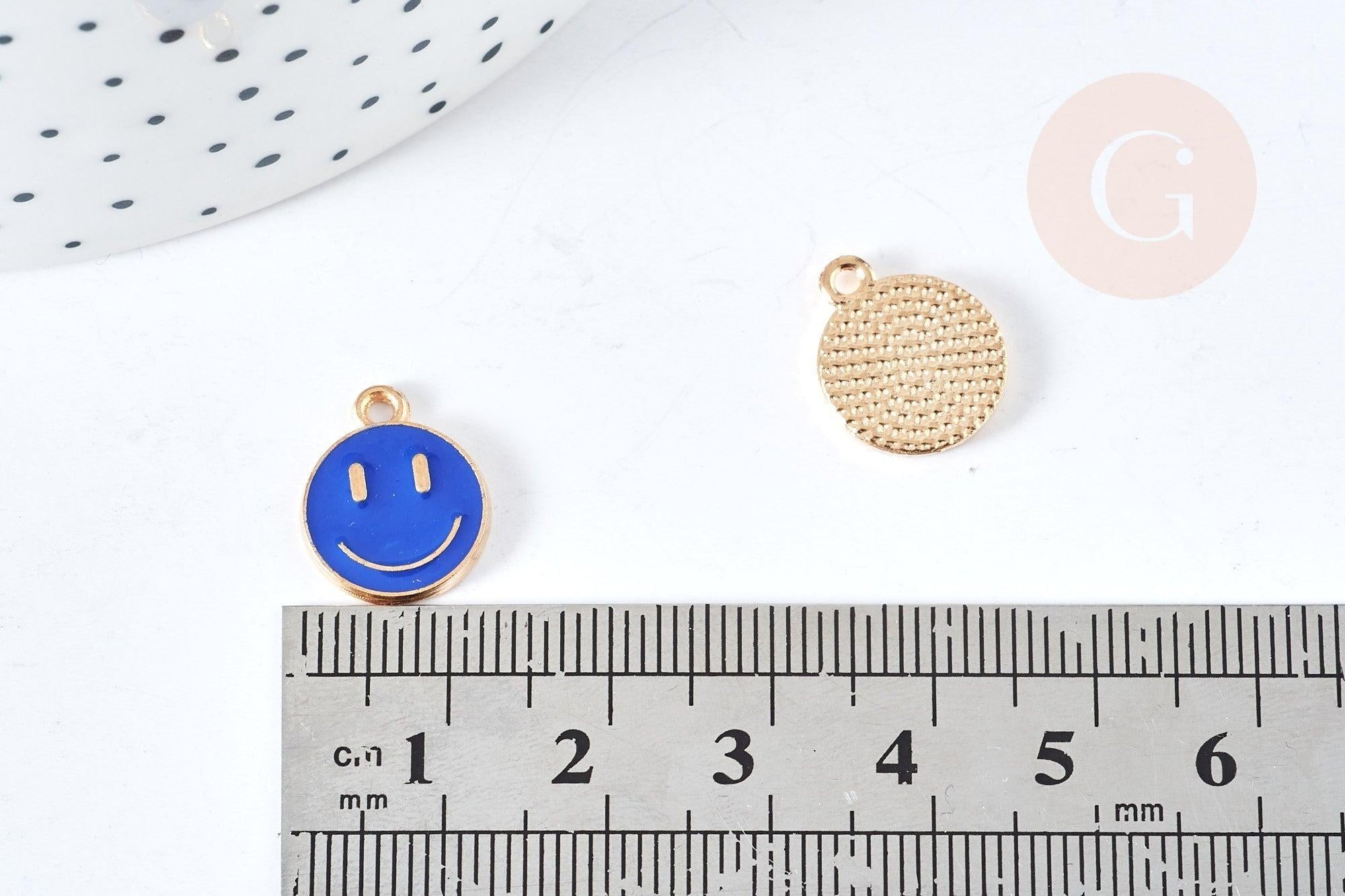 Gingerlily Pendentifs smiley doré bleu 12mm lot de 5