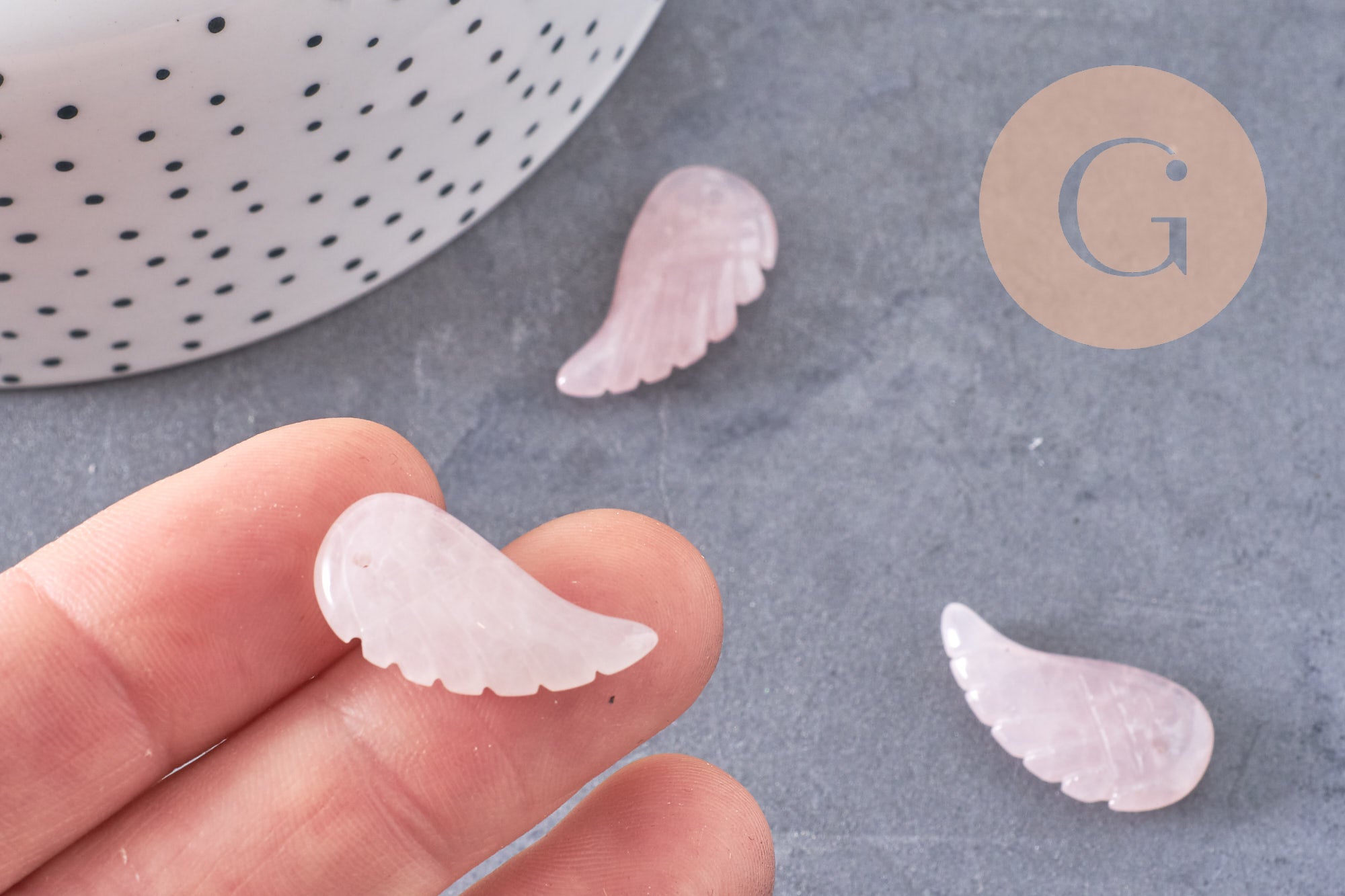 Gingerlily Pendentifs aile quartz rose naturel 24,5 mm, x1