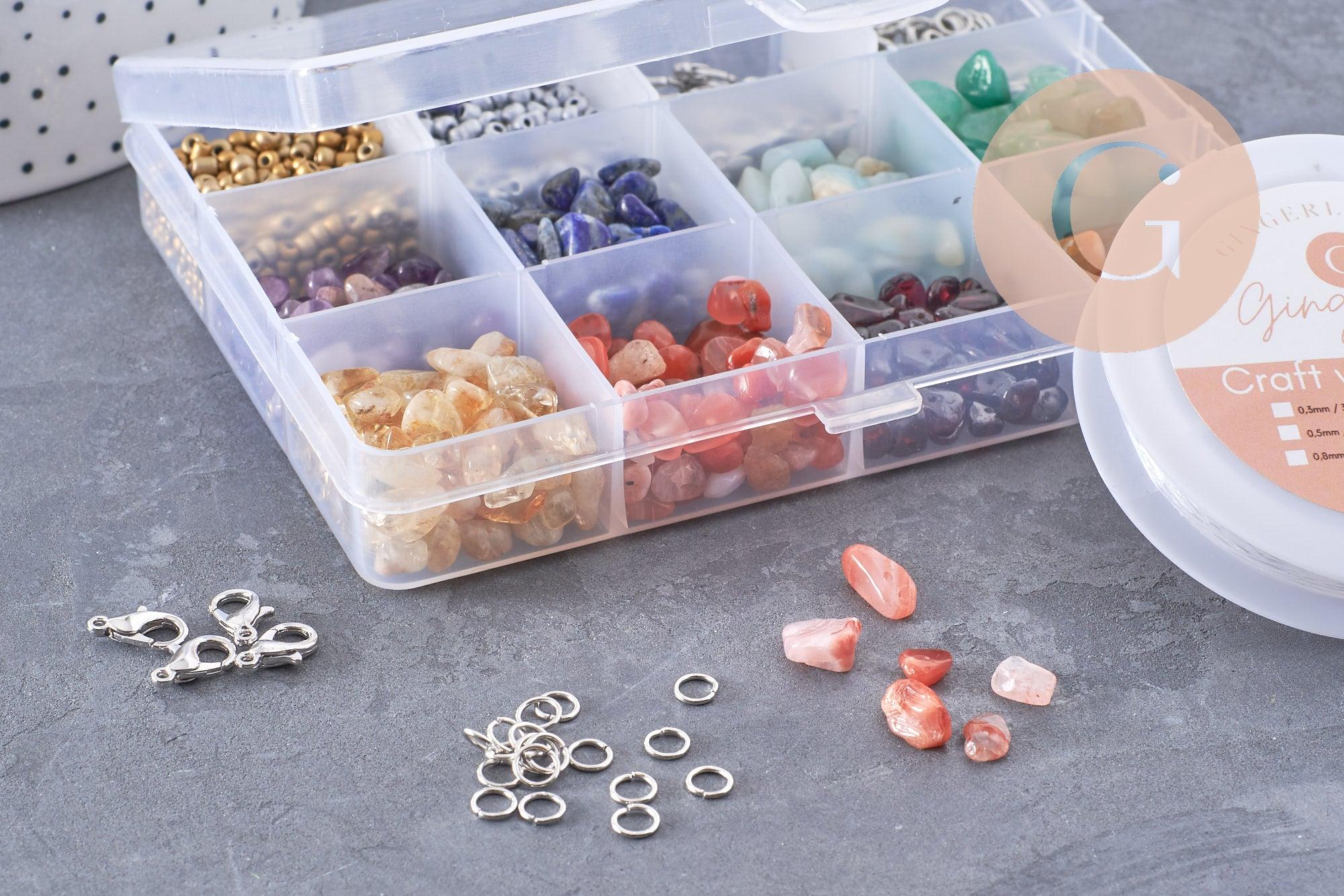 Gingerlily Kits Kit perles pierres 8 couleurs acier doré pinces G10172