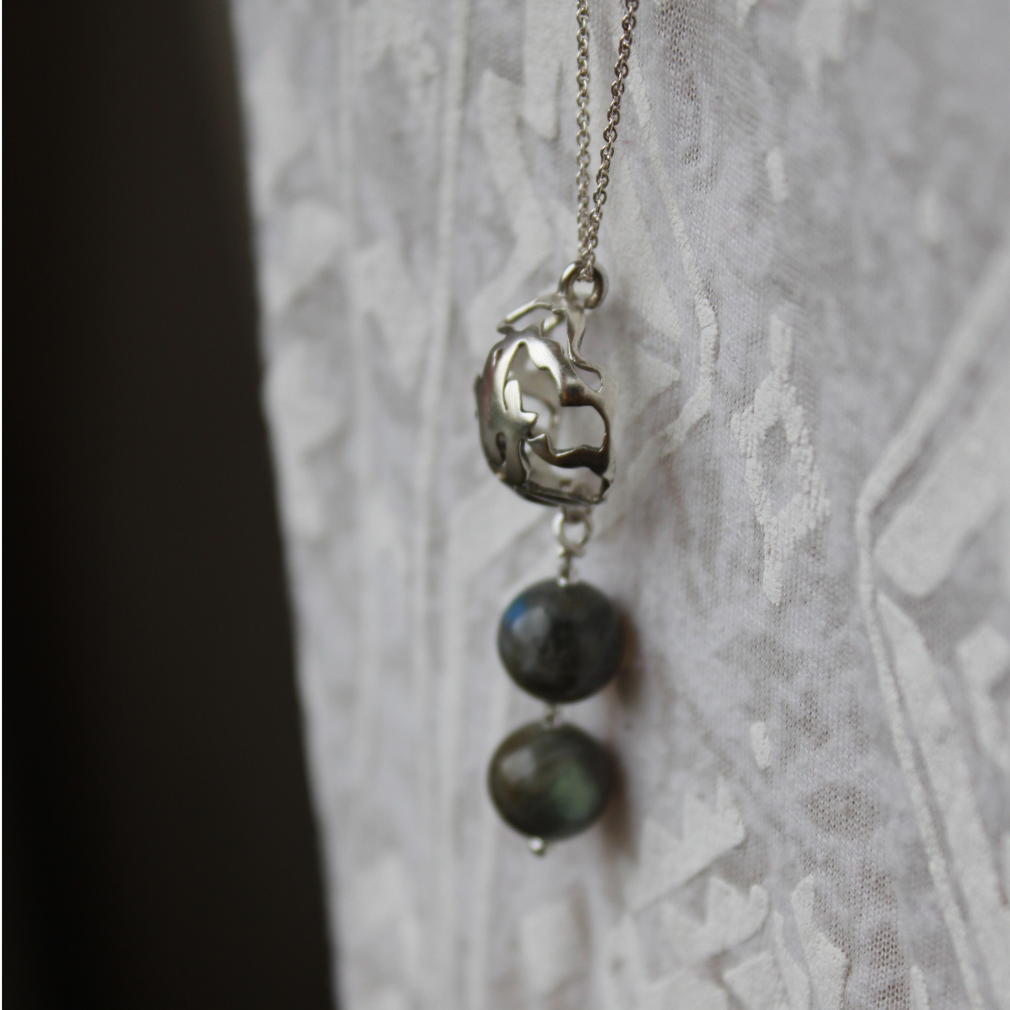 Kajika Sora collier argent 2 labradorites 45 cm