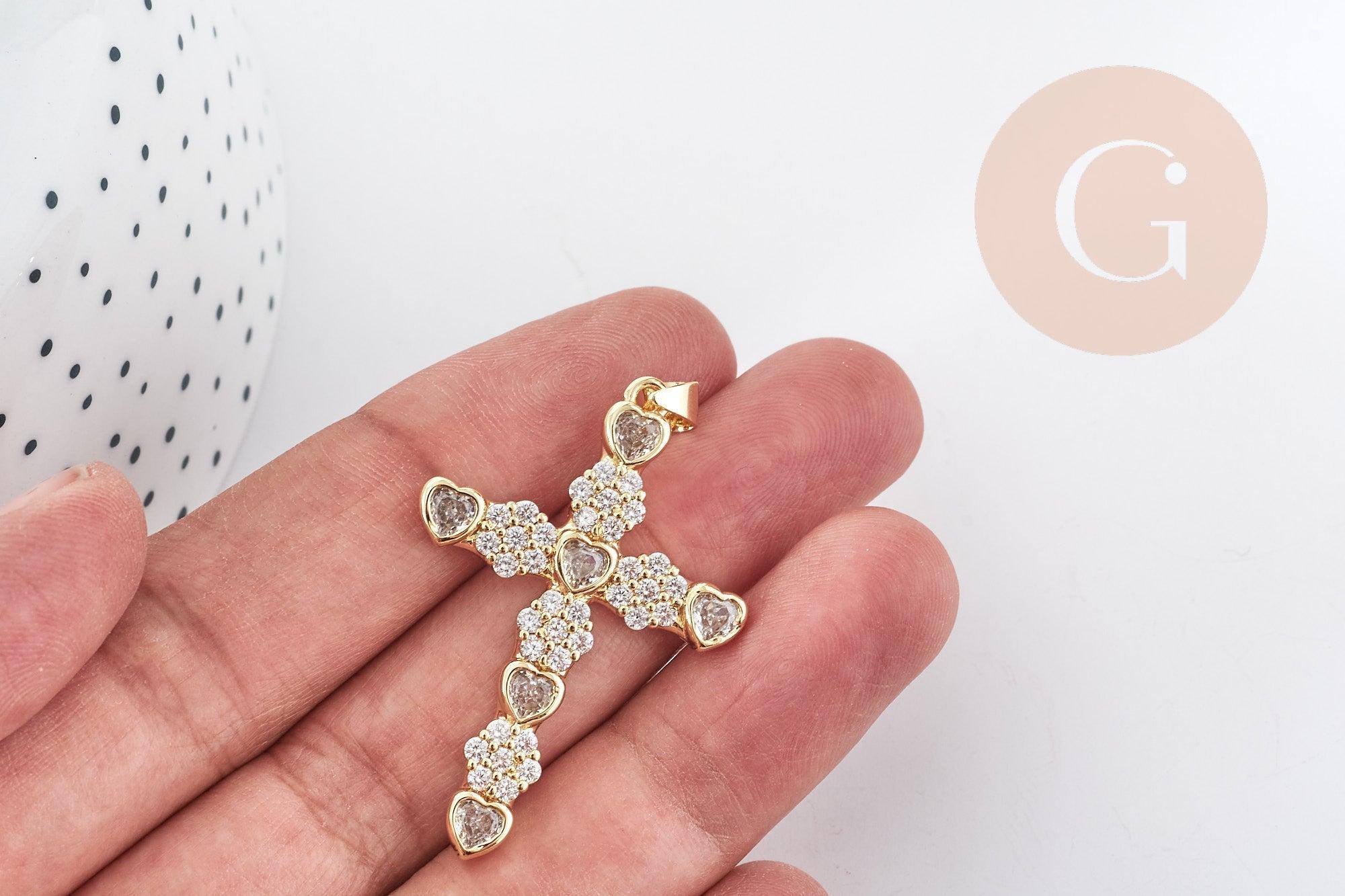 Gingerlily Pendentif Croix laiton doré zircons 41.5mm x1