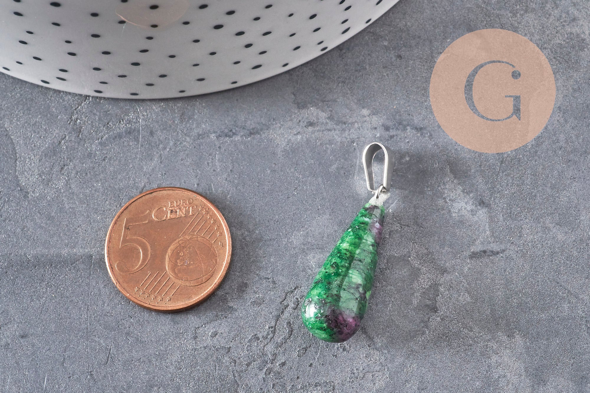 Gingerlily pendentif goutte rubis zoisite 28mm acier x1