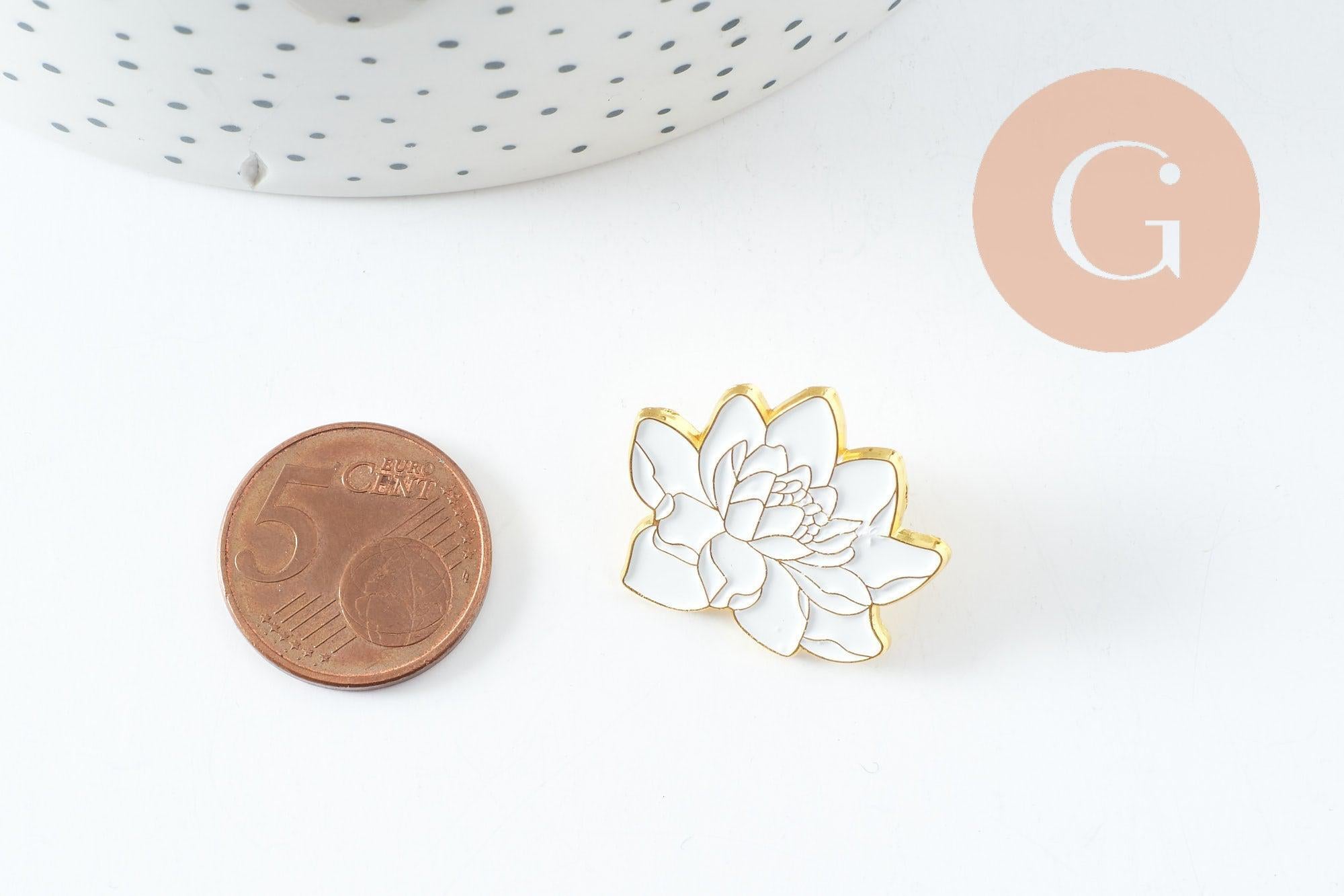 Gingerlily Broches G9744 pins lotus blanc doré 25 mm