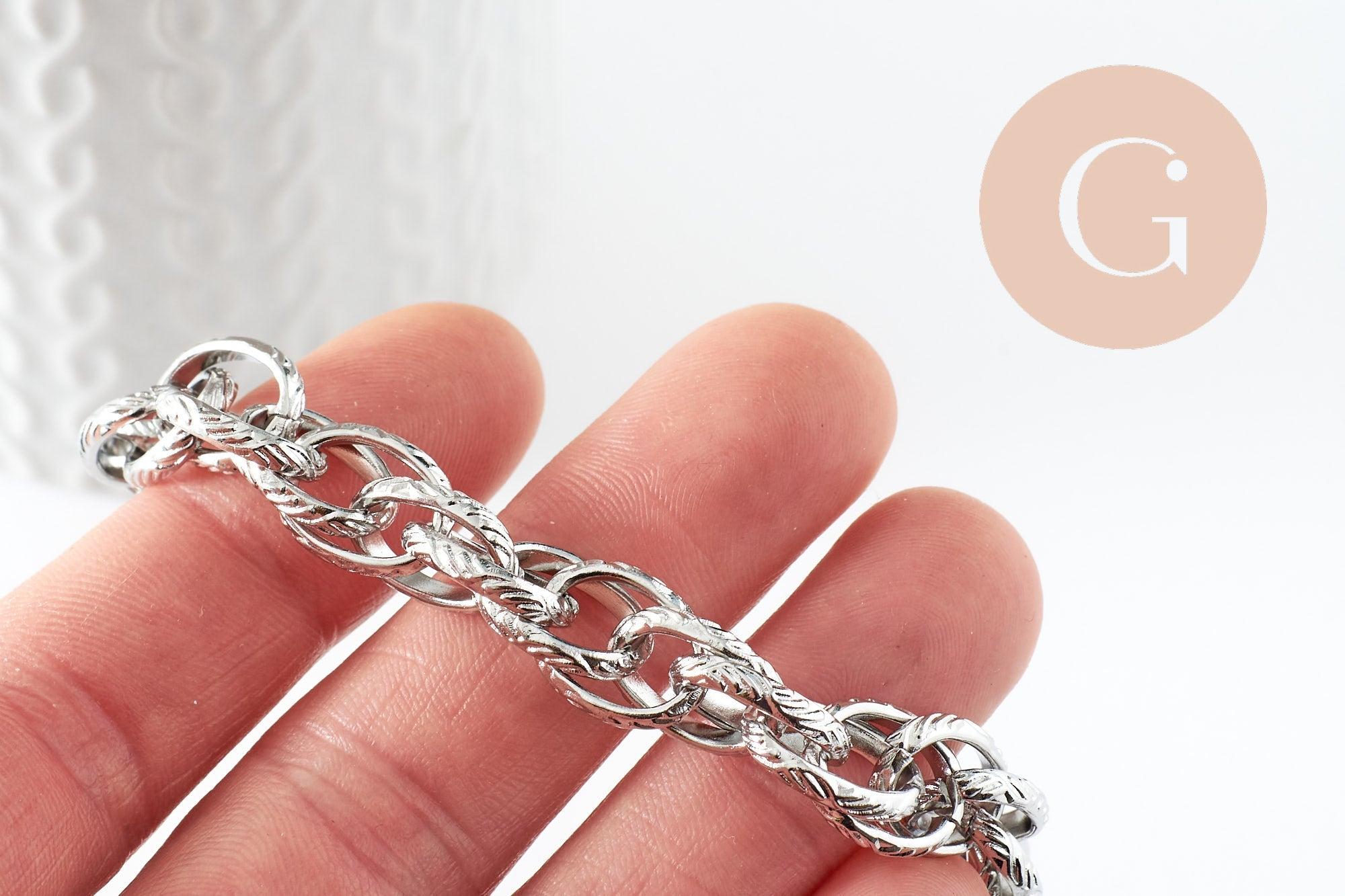 Gingerlily Bracelet grosse maille acier platine 20,5cm x1